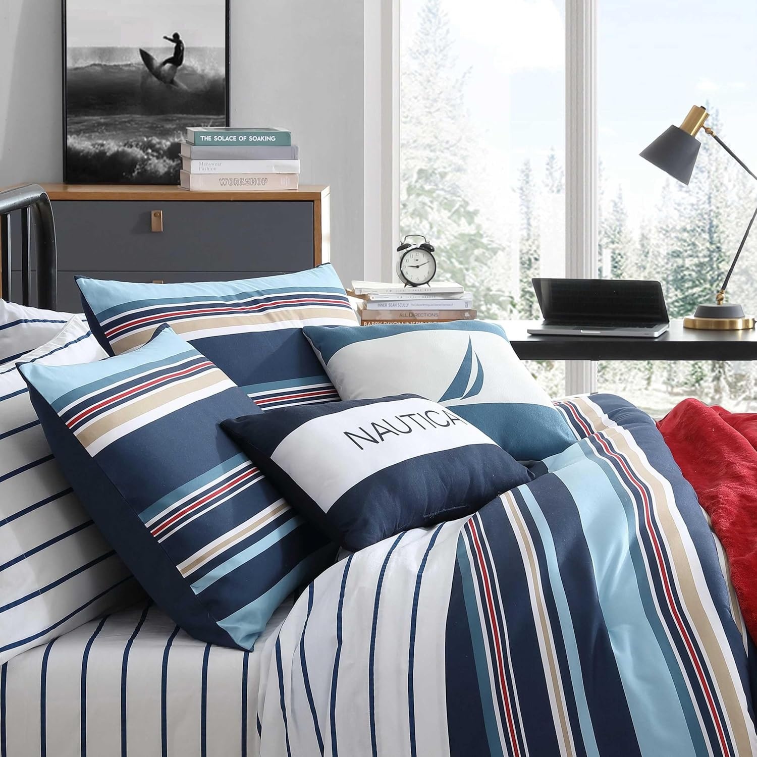 image:imageNautica Standard Quilted Sham Yarn Dyed Cotton Bedding with Reversible Plaid Design Lightweight Pillowcase College Dorm Room Essentials Adelson BlueColton Blue