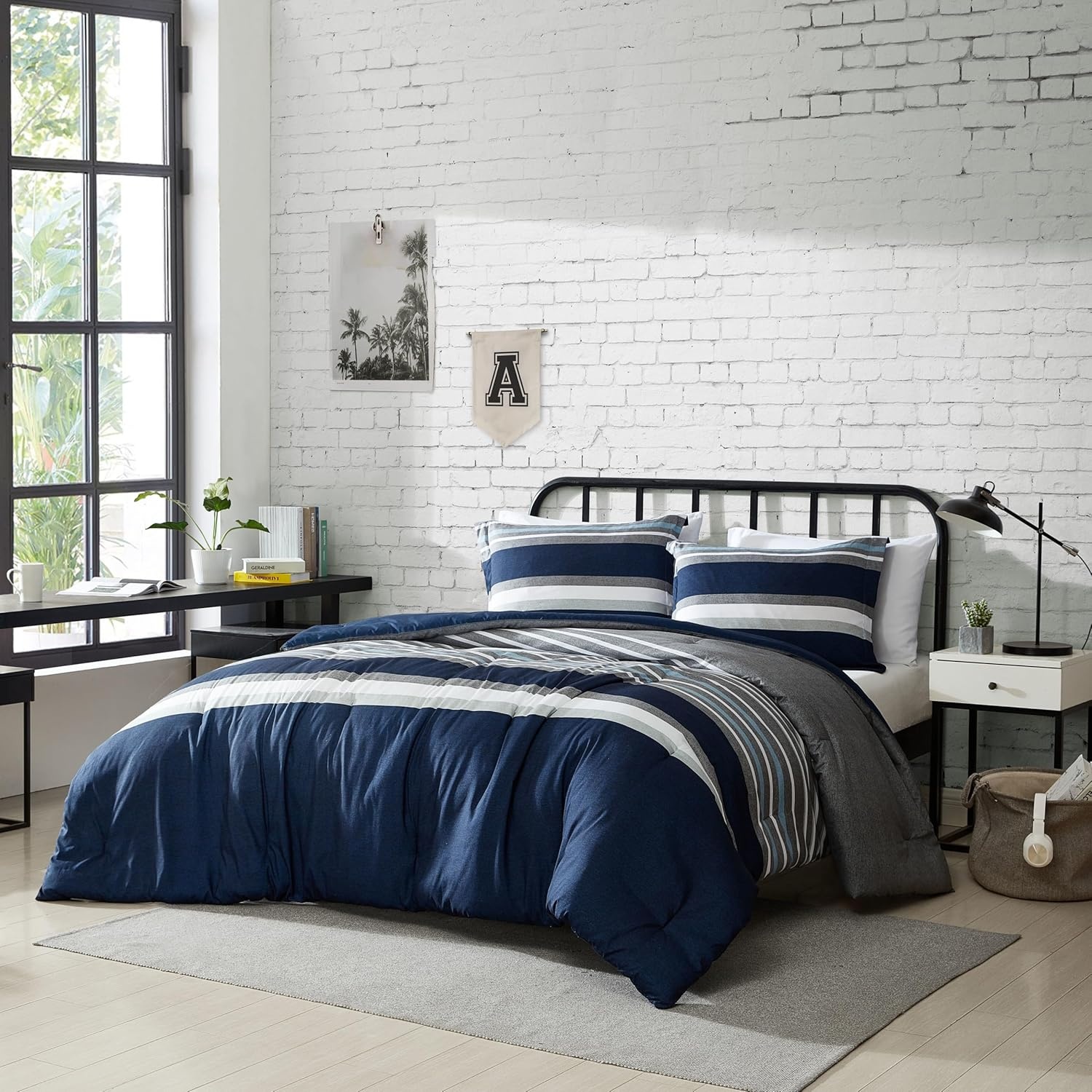image:imageNautica Standard Quilted Sham Yarn Dyed Cotton Bedding with Reversible Plaid Design Lightweight Pillowcase College Dorm Room Essentials Adelson BlueHeathered Block Flagstone