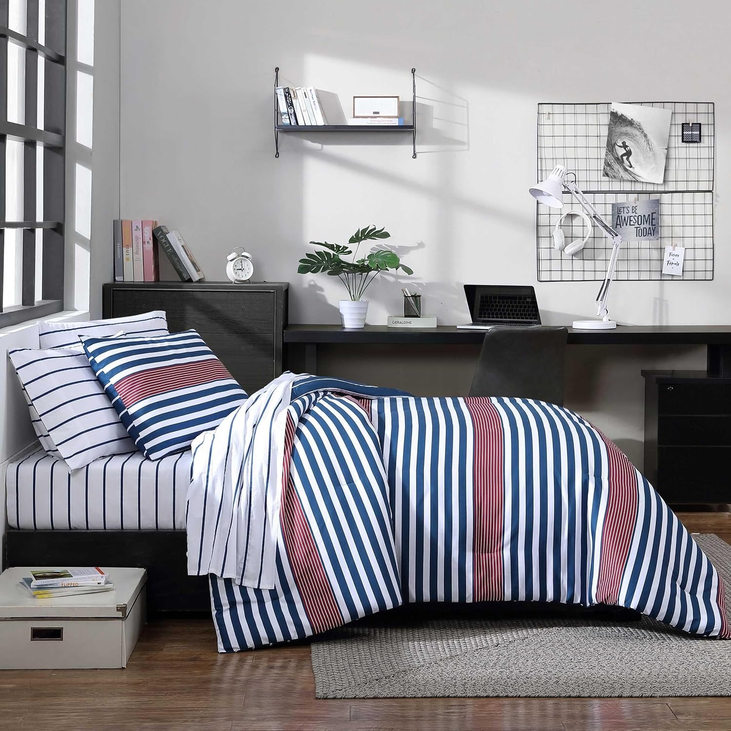 image:imageNautica Standard Quilted Sham Yarn Dyed Cotton Bedding with Reversible Plaid Design Lightweight Pillowcase College Dorm Room Essentials Adelson BlueKennedy Stripe Navy