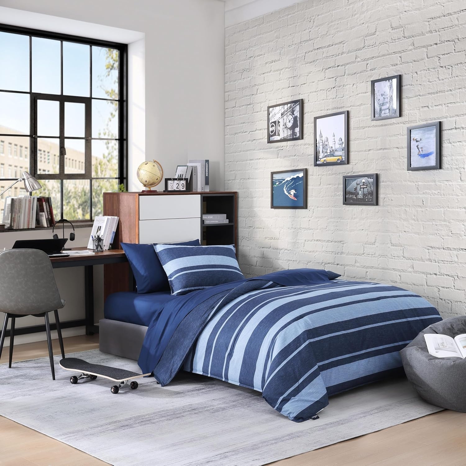 image:imageNautica Standard Quilted Sham Yarn Dyed Cotton Bedding with Reversible Plaid Design Lightweight Pillowcase College Dorm Room Essentials Adelson BlueNavyBlue