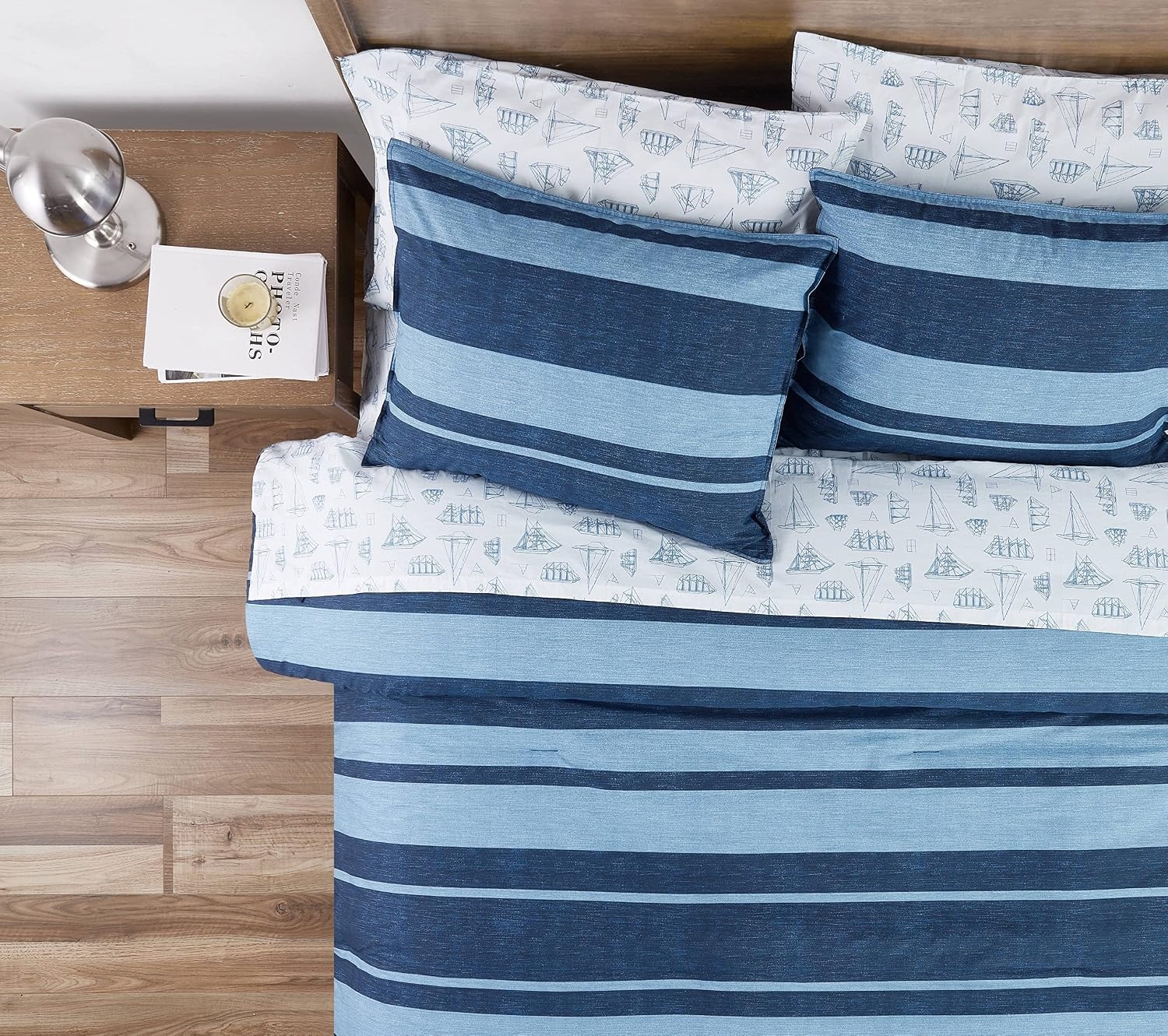 image:imageNautica Standard Quilted Sham Yarn Dyed Cotton Bedding with Reversible Plaid Design Lightweight Pillowcase College Dorm Room Essentials Adelson BlueNavyBlue