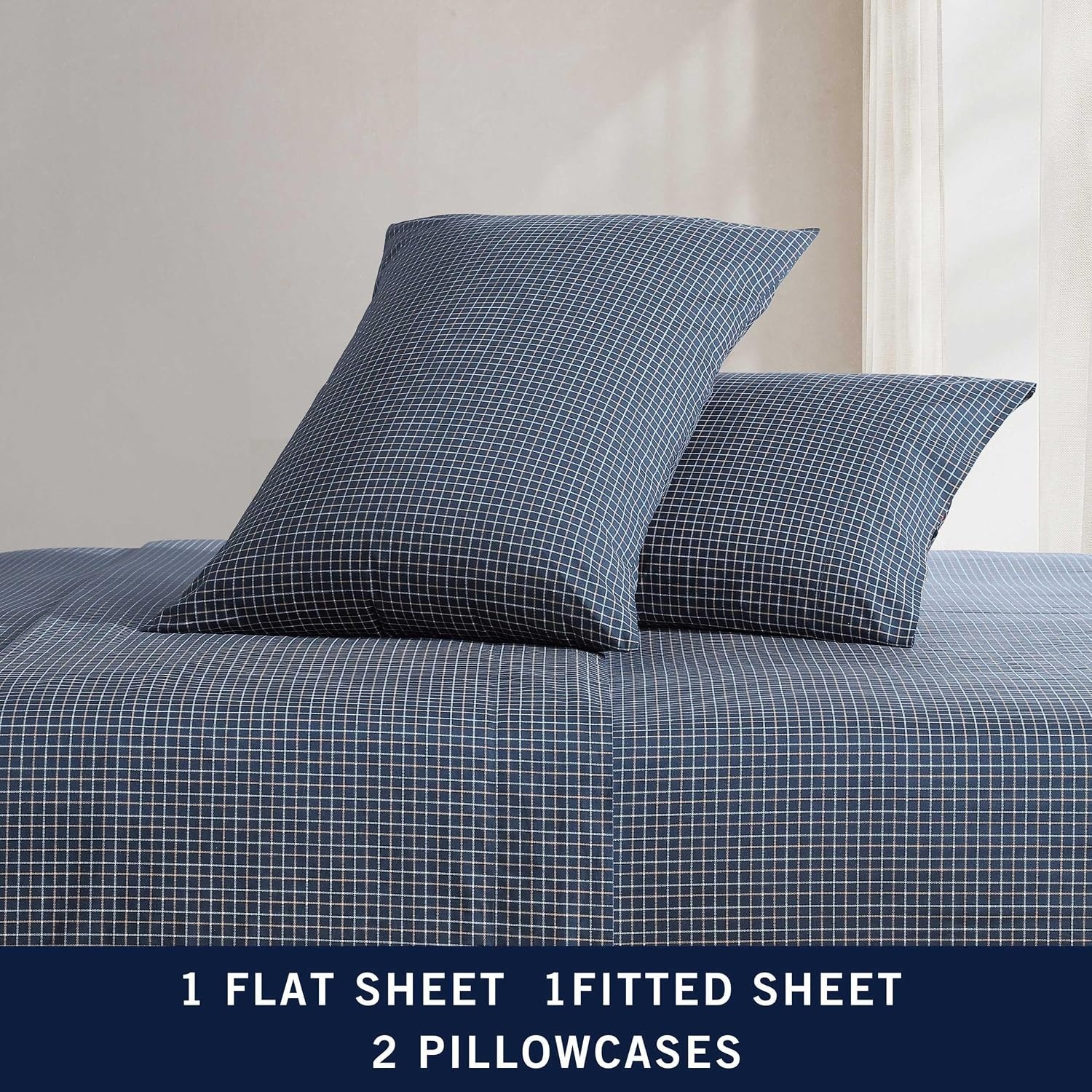 image:imageNautica Standard Quilted Sham Yarn Dyed Cotton Bedding with Reversible Plaid Design Lightweight Pillowcase College Dorm Room Essentials Adelson BlueReece Plaid