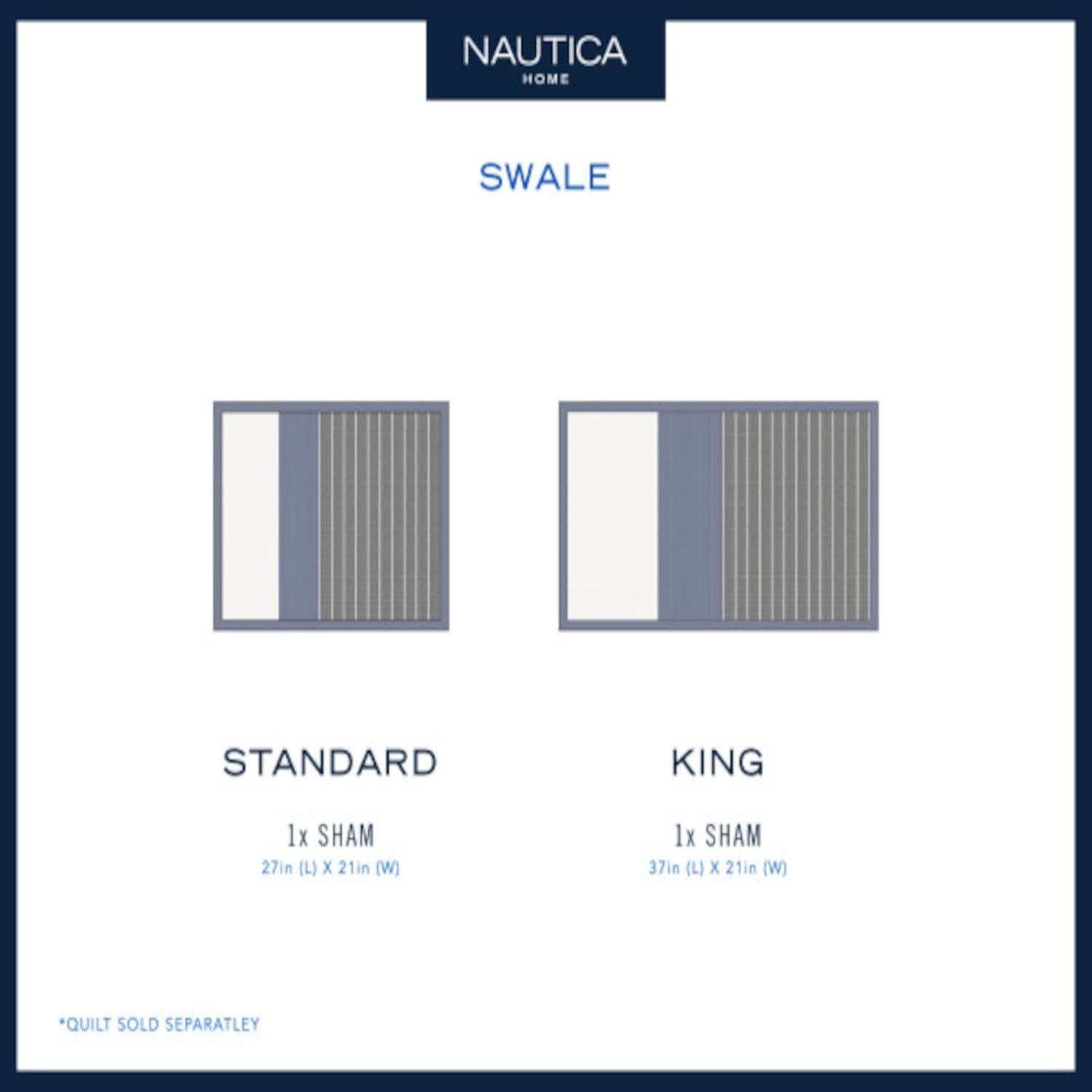image:imageNautica Standard Quilted Sham Yarn Dyed Cotton Bedding with Reversible Plaid Design Lightweight Pillowcase College Dorm Room Essentials Adelson BlueSwale Navy