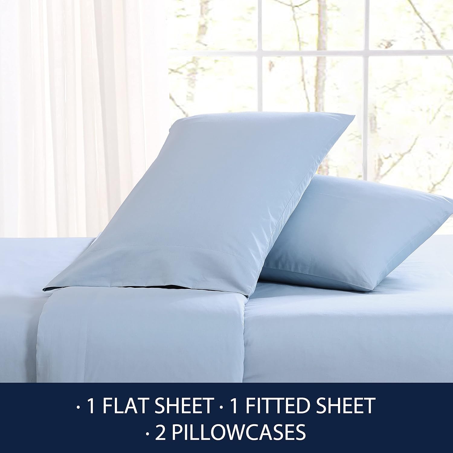 image:imageNautica Twin Bed Sheets Lightweight Cotton Percale Bedding Set with Matching Pillowcase Crisp amp Cool Dorm Essentials OekoTex Certified Bayview Solid GreenLake Blue