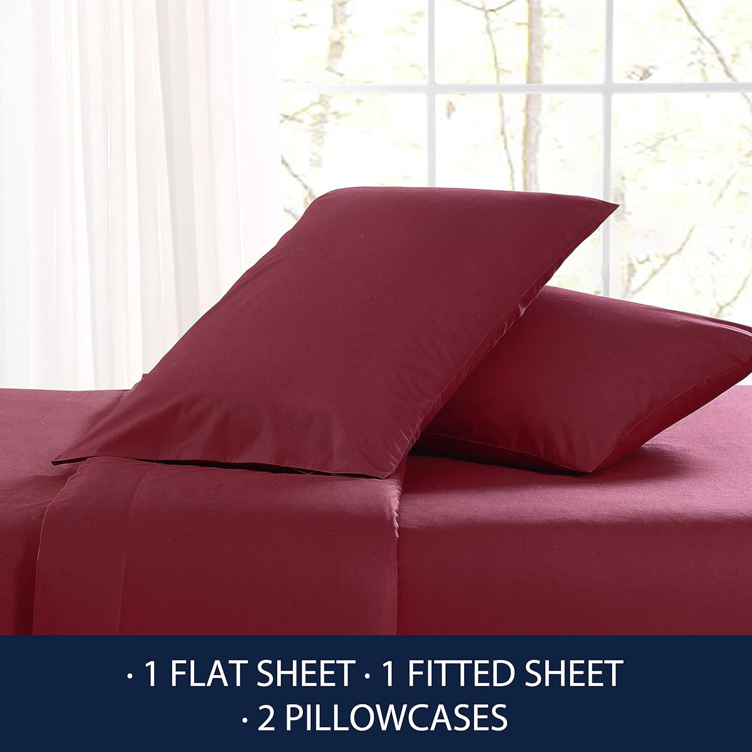 image:imageNautica Twin Bed Sheets Lightweight Cotton Percale Bedding Set with Matching Pillowcase Crisp amp Cool Dorm Essentials OekoTex Certified Bayview Solid GreenSolid Dark Red