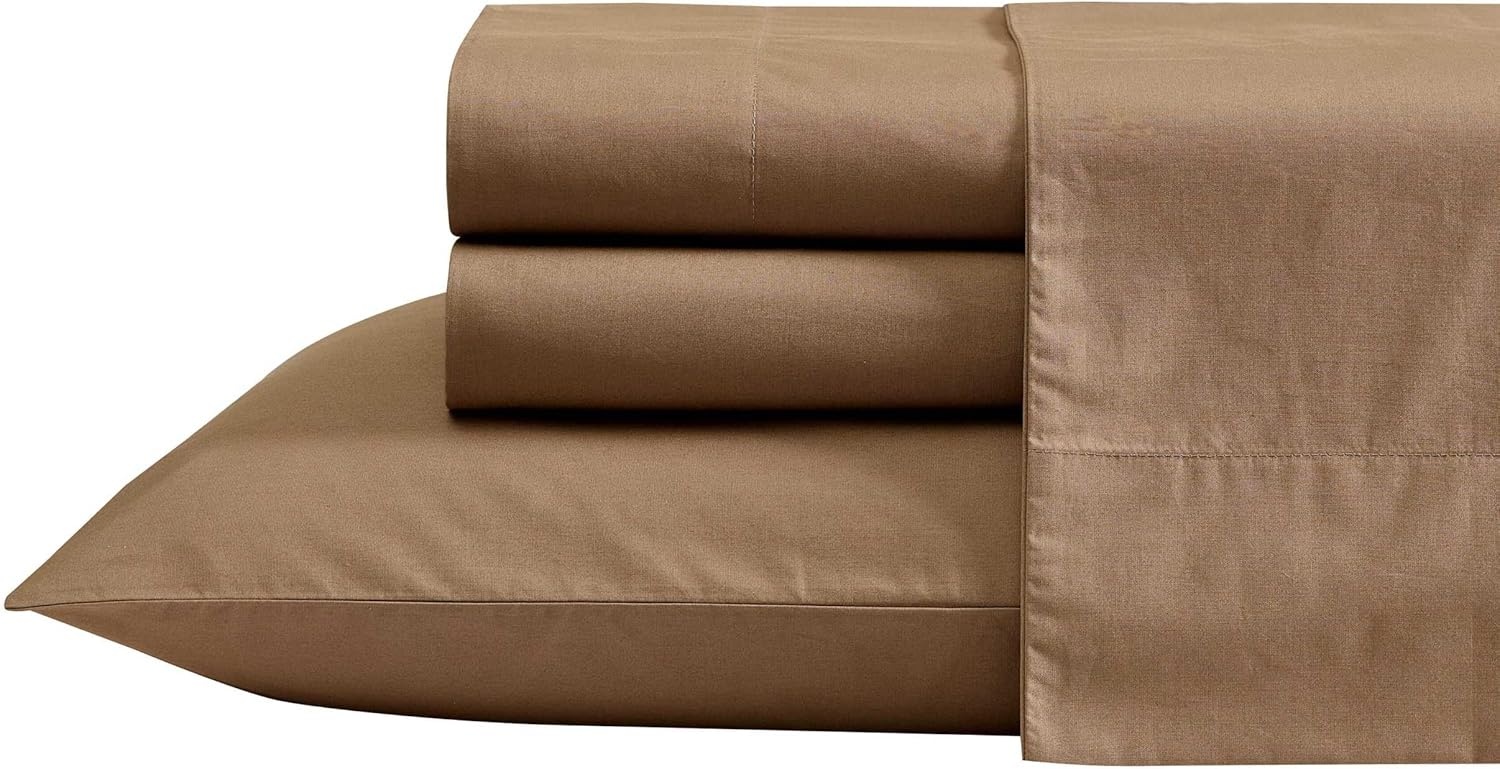image:imageNautica Twin Bed Sheets Lightweight Cotton Percale Bedding Set with Matching Pillowcase Crisp amp Cool Dorm Essentials OekoTex Certified Bayview Solid GreenBayview Brown