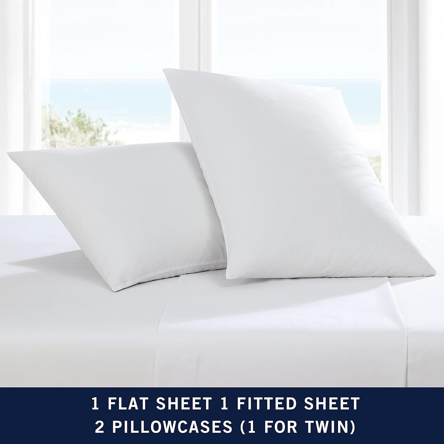 image:imageNautica Twin Bed Sheets Lightweight Cotton Percale Bedding Set with Matching Pillowcase Crisp amp Cool Dorm Essentials OekoTex Certified Bayview Solid GreenWhite