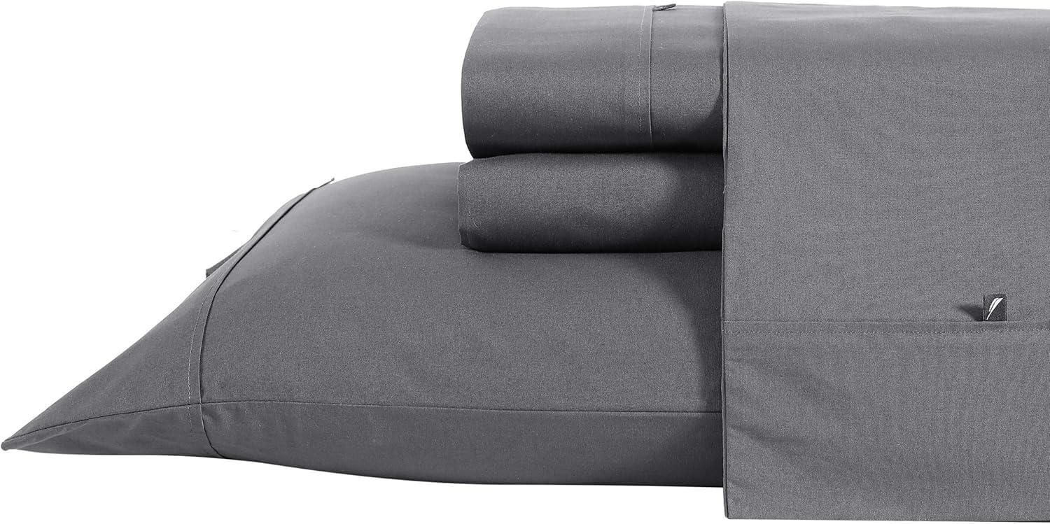 image:imageNautica Twin Bed Sheets Lightweight Cotton Percale Bedding Set with Matching Pillowcase Crisp amp Cool Dorm Essentials OekoTex Certified Bayview Solid GreenWhale Grey