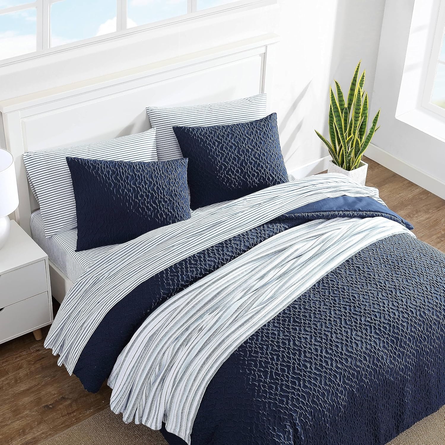 image:imageNautica Twin Comforter Set Embossed Microfiber Bedding with Matching Sham Brushed for Extra Softness Dorm Essentials OekoTex Certified Point Harbor GreenPoint Harbor Navy