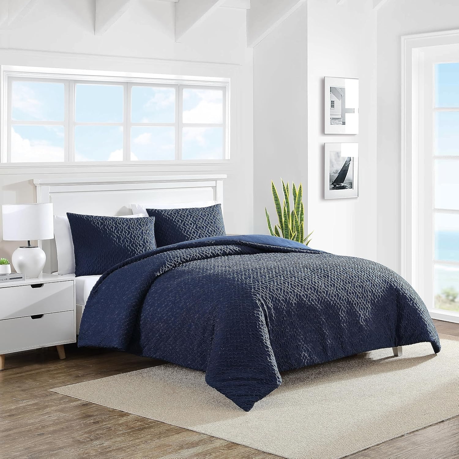 image:imageNautica Twin Comforter Set Embossed Microfiber Bedding with Matching Sham Brushed for Extra Softness Dorm Essentials OekoTex Certified Point Harbor GreenPoint Harbor Navy
