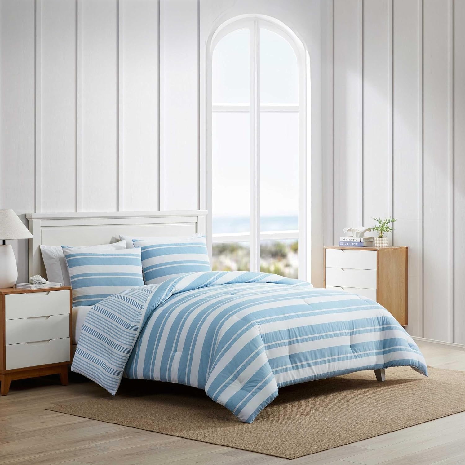 image:imageNautica Twin Comforter Set Reversible Striped Bedding with a Naturally Soft Feel 2 Piece Bed Set with Matching Pillowcase Gilpin StripePenny Pinstripe BlueRiverside StripeTayleur Stripe Blue