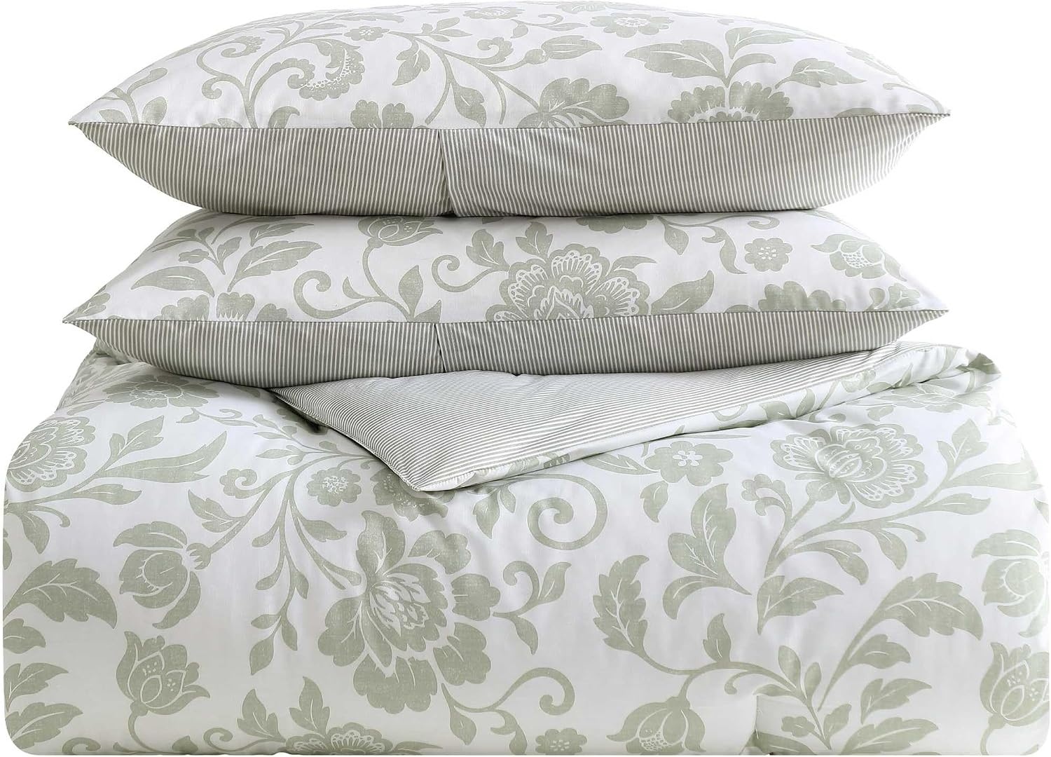 image:imageNautica Twin Comforter Set Reversible Striped amp Floral Bedding with a Naturally Soft Feel 2 Piece Bed Set with Matching Pillowcase Jacob Bay FloralPenny Pinstripe GreenJacob Bay FloralPenny Pinstripe Green