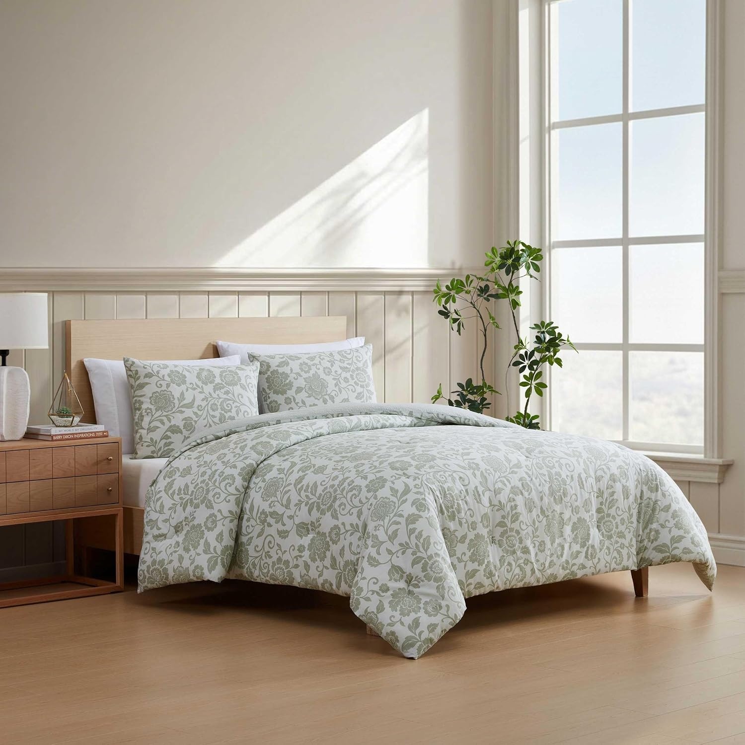 image:imageNautica Twin Comforter Set Reversible Striped amp Floral Bedding with a Naturally Soft Feel 2 Piece Bed Set with Matching Pillowcase Jacob Bay FloralPenny Pinstripe GreenJacob Bay FloralPenny Pinstripe Green