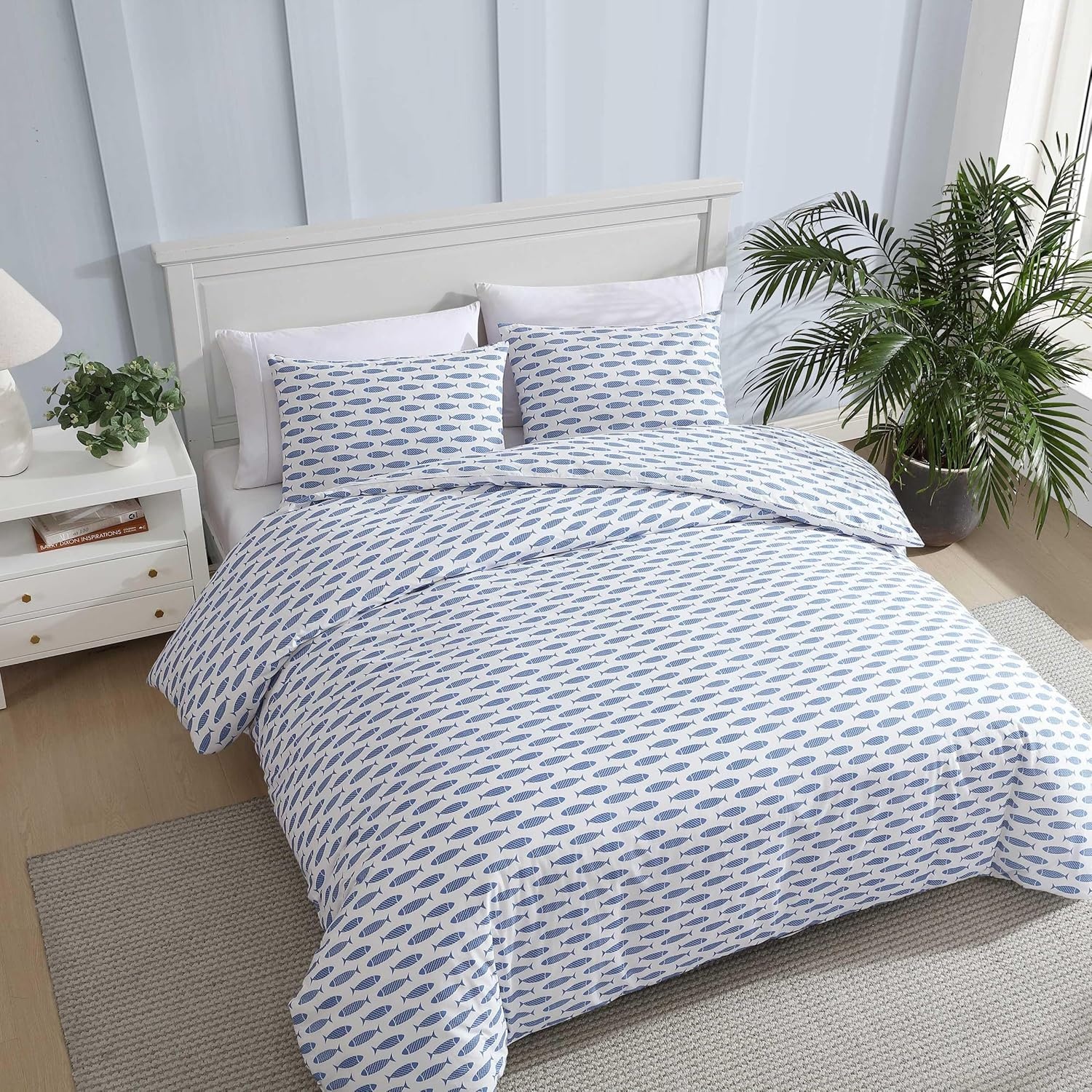 image:imageNautica Twin Duvet Cover Set Super Soft Cotton Bedding with Matching Shams Casual Home Decor OekoTex Certified Plot Blue TwinWoodblock Fish Blue