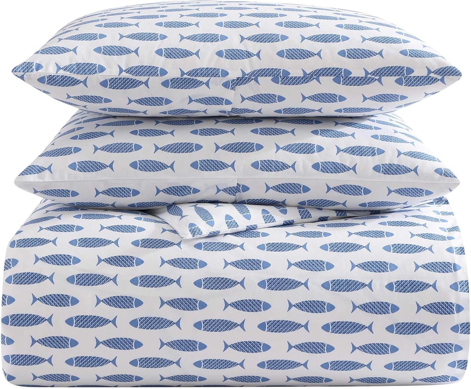 image:imageNautica Twin Duvet Cover Set Super Soft Cotton Bedding with Matching Shams Casual Home Decor OekoTex Certified Plot Blue TwinWoodblock Fish Blue