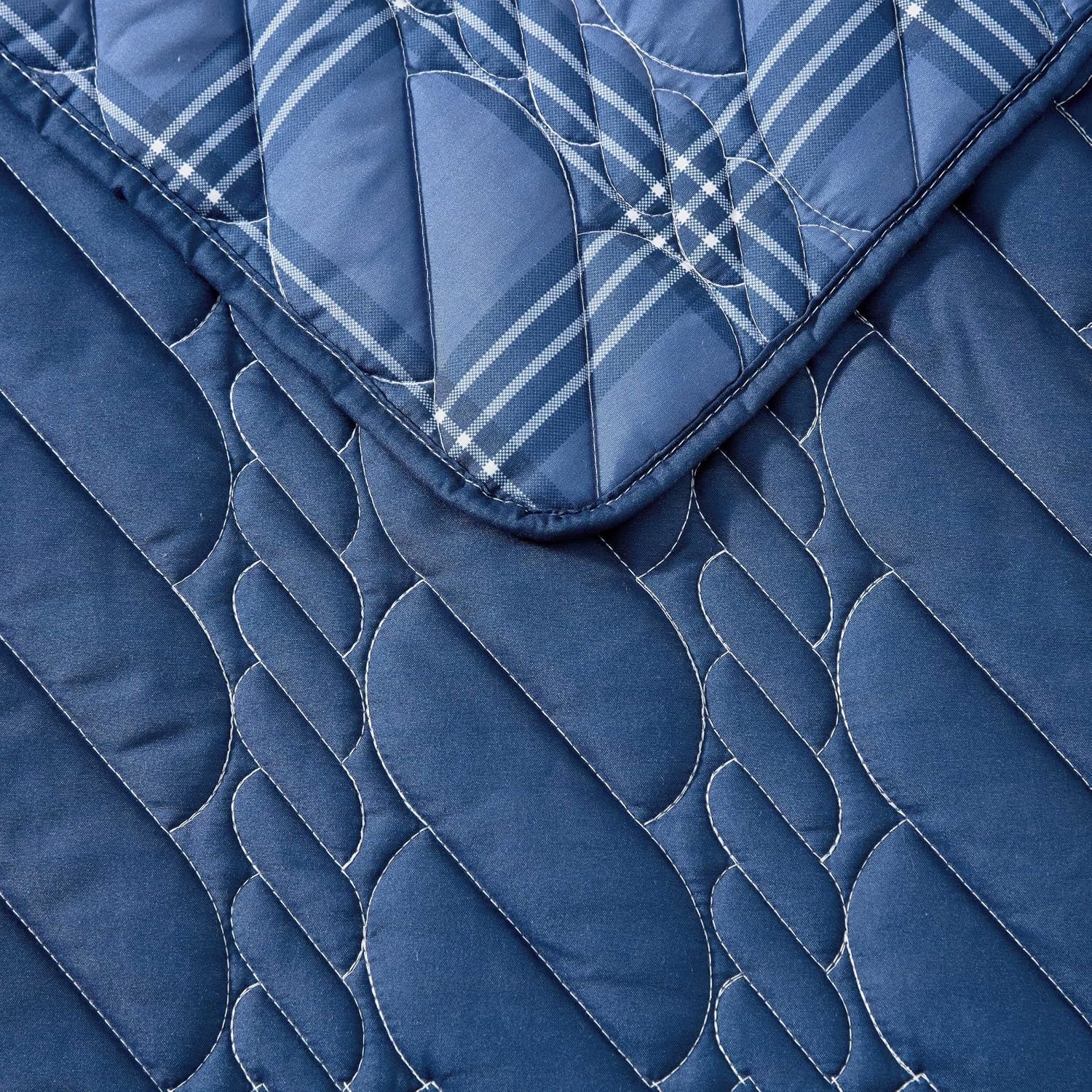 image:imageNautica Twin Quilt Set Reversible Plaid Bedding with Matching Sham Lightweight for All Seasons Coastal Room Decor Rope Stitch BlueRope Stitch Blue