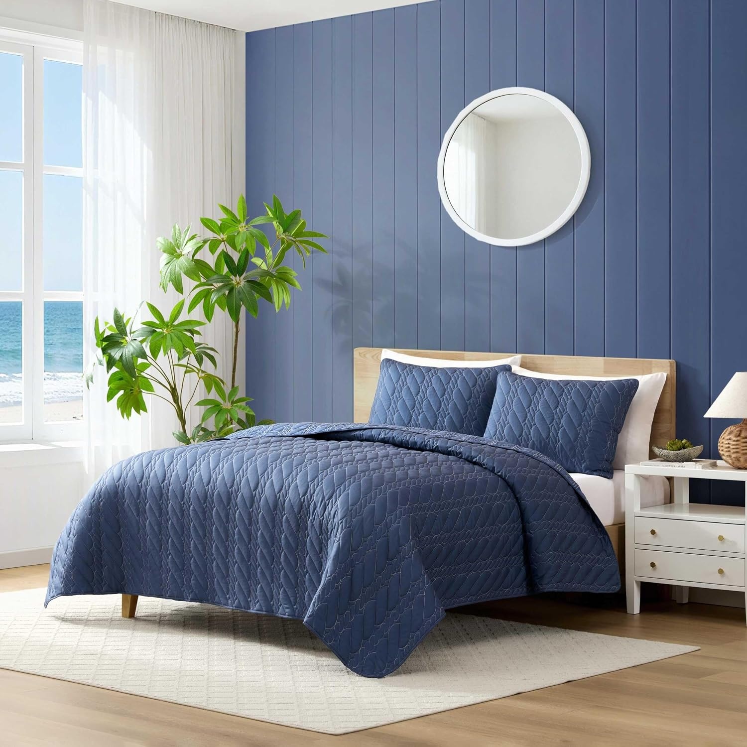 image:imageNautica Twin Quilt Set Reversible Plaid Bedding with Matching Sham Lightweight for All Seasons Coastal Room Decor Rope Stitch BlueRope Stitch Blue