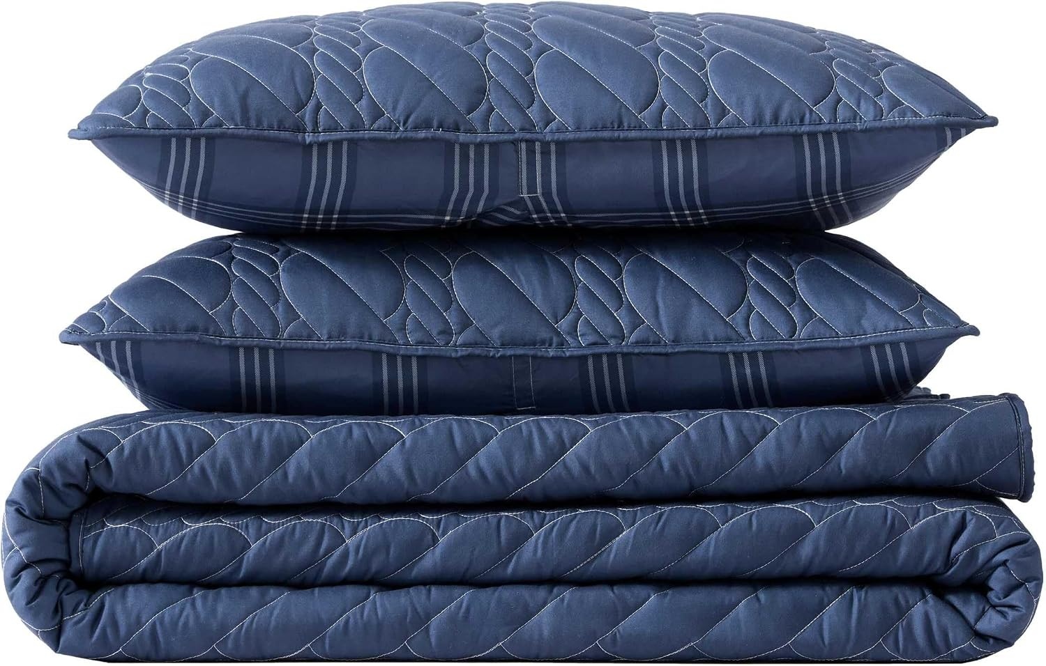 image:imageNautica Twin Quilt Set Reversible Plaid Bedding with Matching Sham Lightweight for All Seasons Coastal Room Decor Rope Stitch BlueRope Stitch Blue