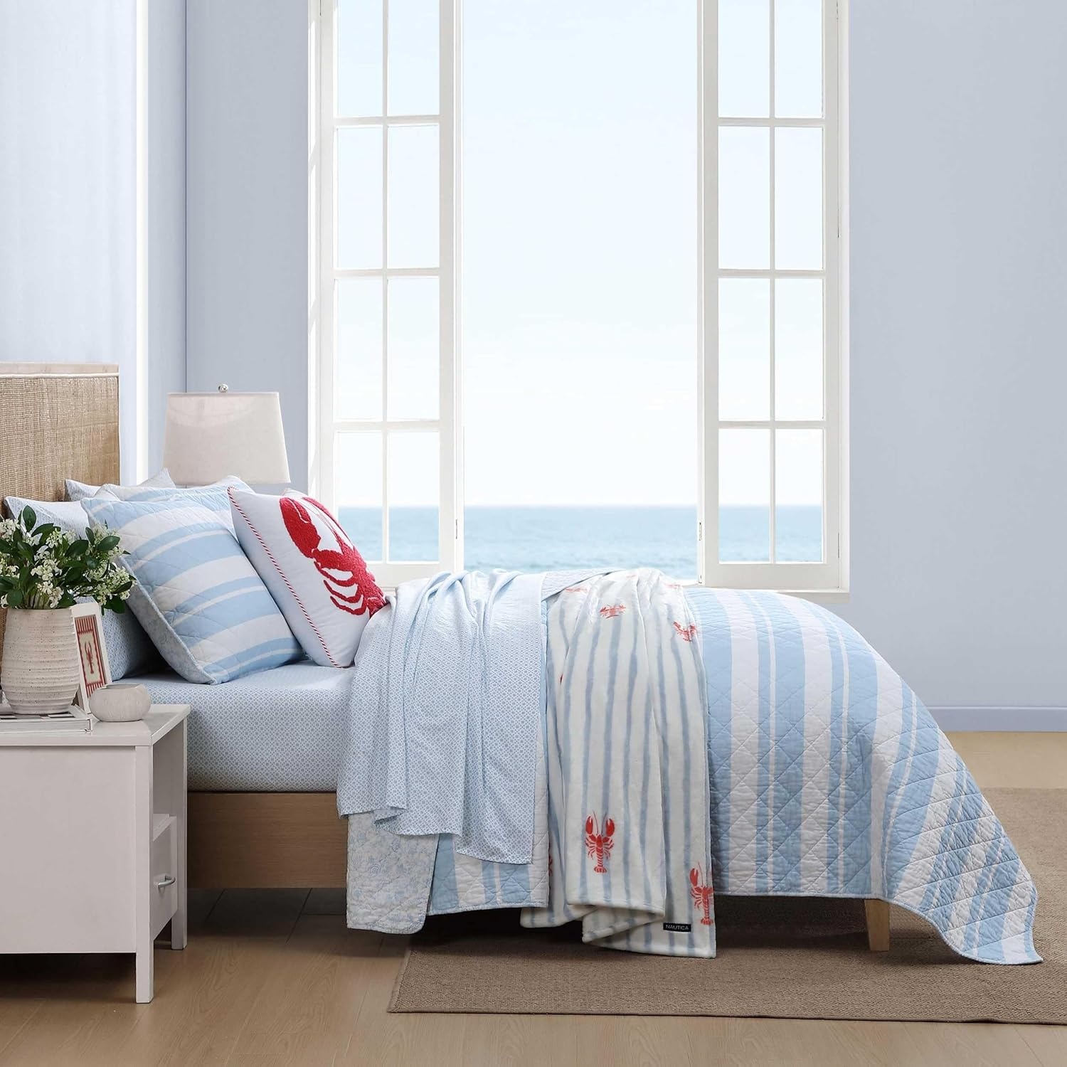 image:imageNautica Twin Quilt Set Soft amp Reversible Cotton Bedding with a Smooth Finish 2 Piece Coastal Bed Set with Matching Pillowcase Seashore Stitch PinkSeafront StripeIvy Bloom Blue