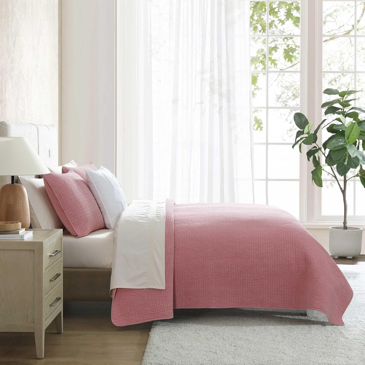 image:imageNautica Twin Quilt Set Soft amp Reversible Cotton Bedding with a Smooth Finish 2 Piece Coastal Bed Set with Matching Pillowcase Seashore Stitch PinkSeahorse Stitch Pink