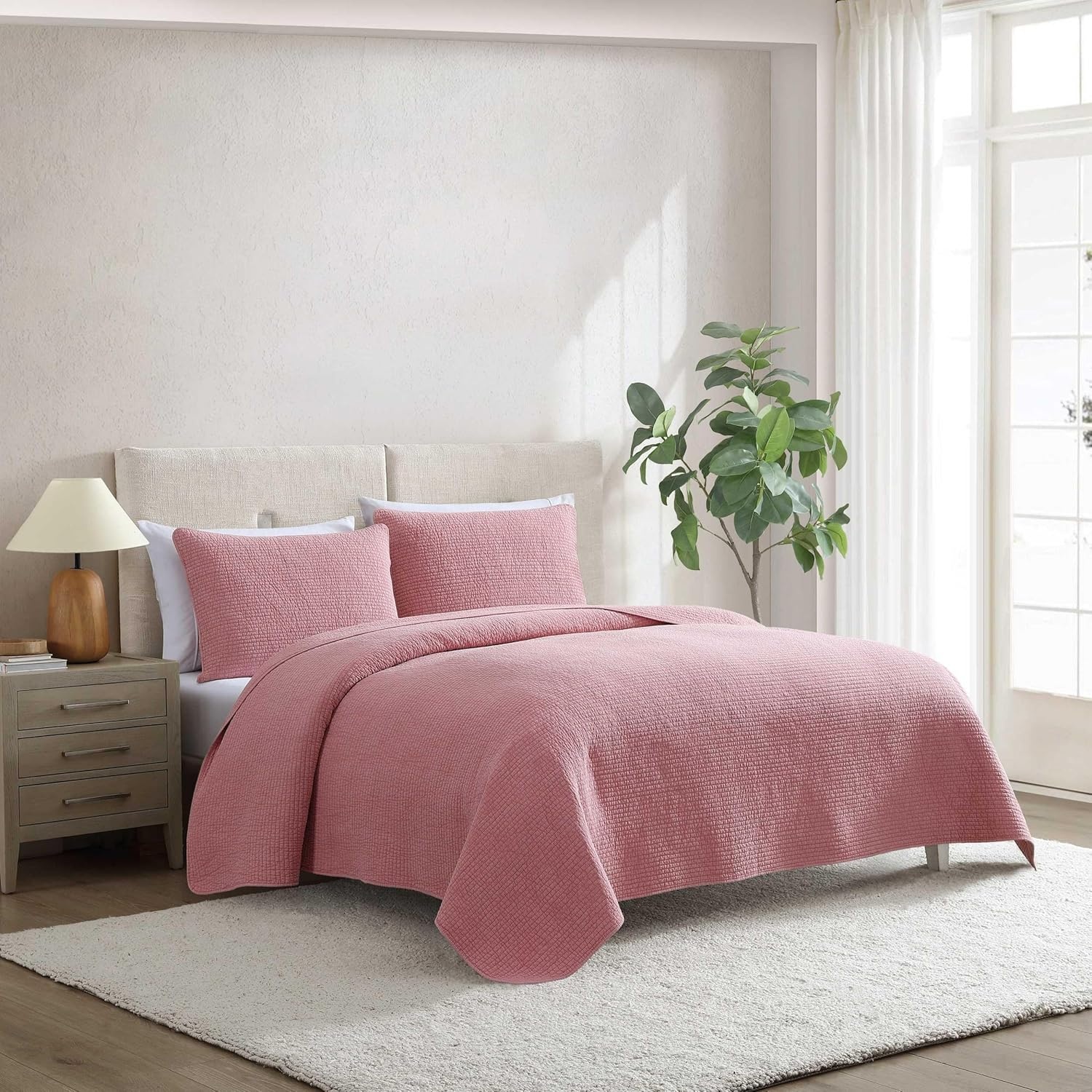 image:imageNautica Twin Quilt Set Soft amp Reversible Cotton Bedding with a Smooth Finish 2 Piece Coastal Bed Set with Matching Pillowcase Seashore Stitch PinkSeahorse Stitch Pink