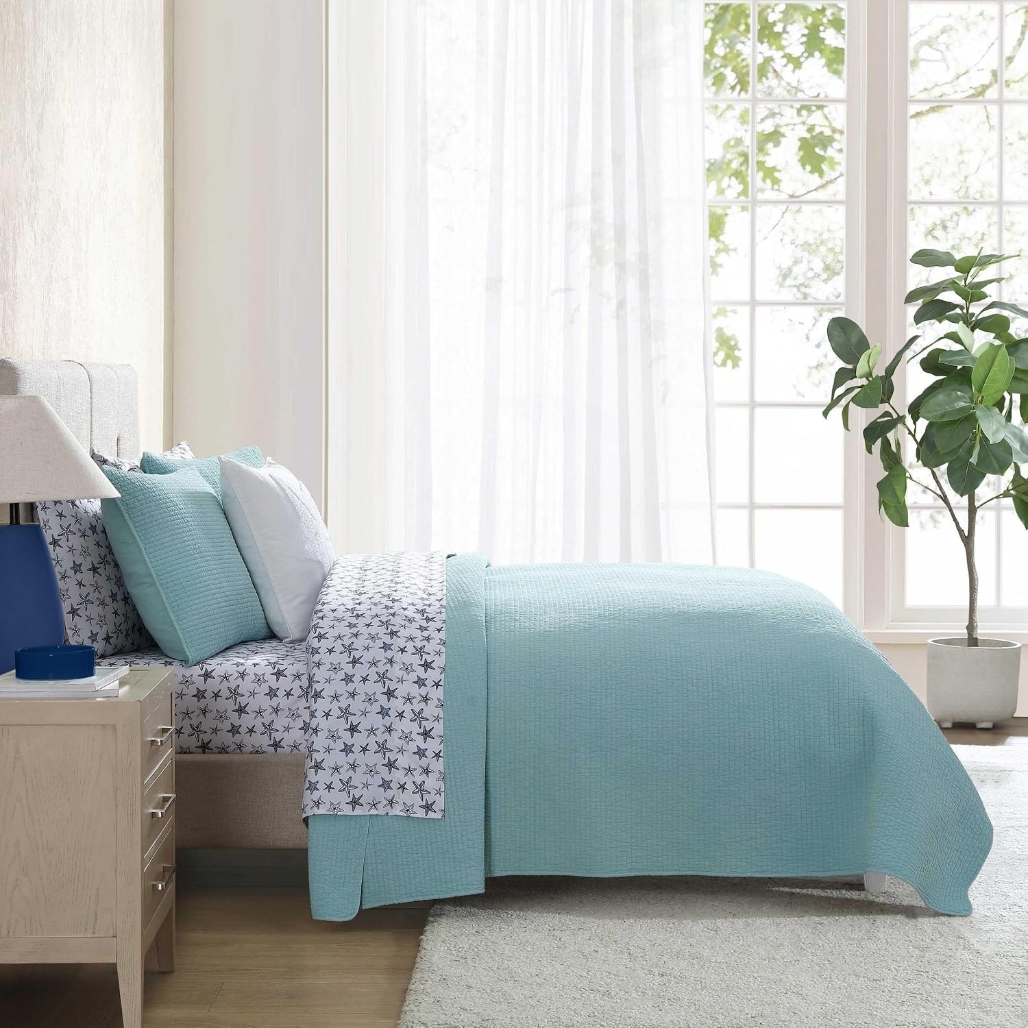 image:imageNautica Twin Quilt Set Soft amp Reversible Cotton Bedding with a Smooth Finish 2 Piece Coastal Bed Set with Matching Pillowcase Seashore Stitch PinkSeahorse Stitch Green