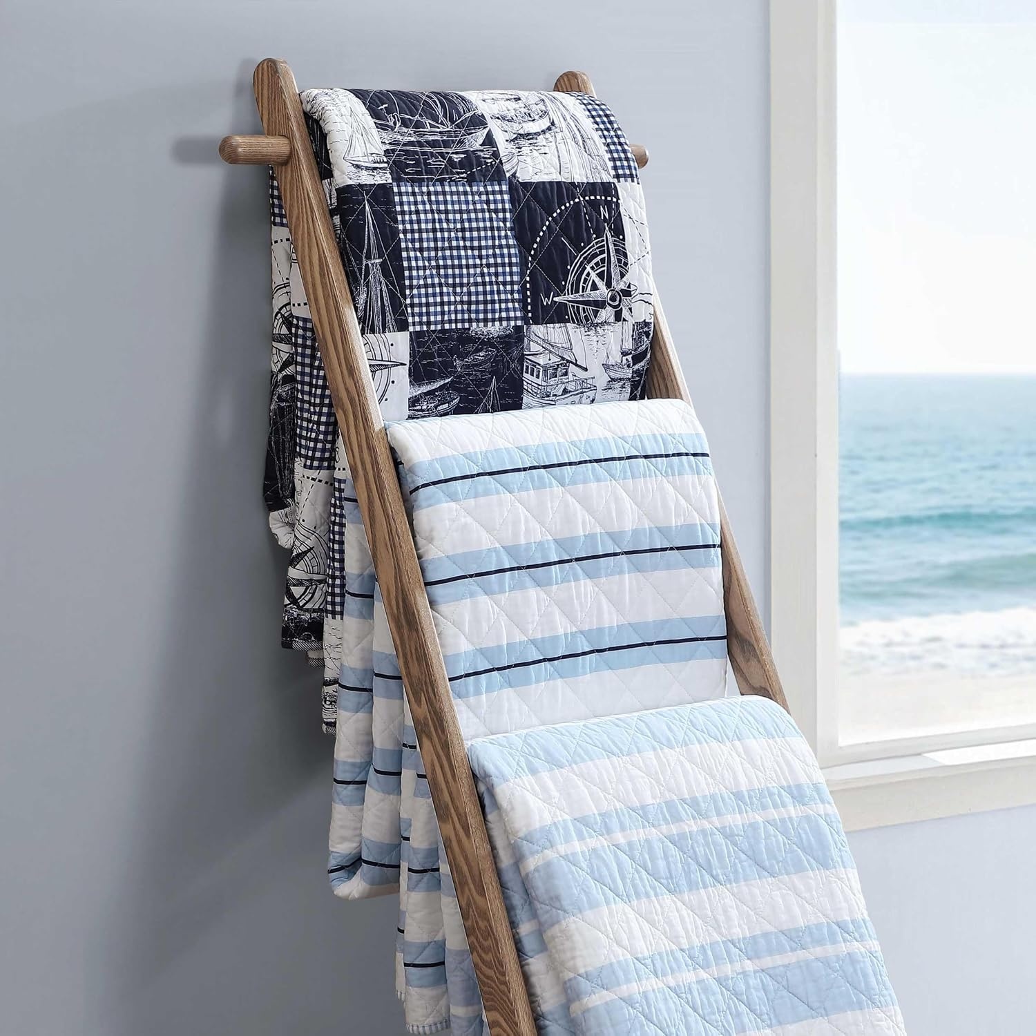 image:imageNautica Twin Quilt Set Soft amp Reversible Cotton Bedding with a Smooth Finish 2 Piece Coastal Bed Set with Matching Pillowcase Seashore Stitch PinkSeafront StripeIvy Bloom Blue