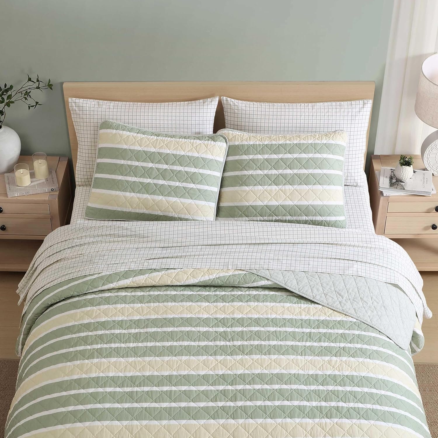 image:imageNautica Twin Quilt Set Soft amp Reversible Cotton Bedding with a Smooth Finish 2 Piece Coastal Bed Set with Matching Pillowcase Seashore Stitch PinkVaradero StripePenny Pinstripe Beige