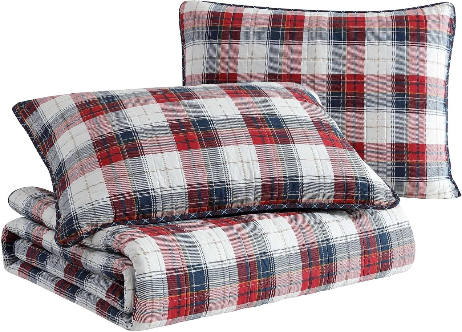 image:imageNautica Twin Quilt Set Super Soft Reversible Bedding with Matching Sham Plaid Home Decor Rosedale Red TwinRosedale Red