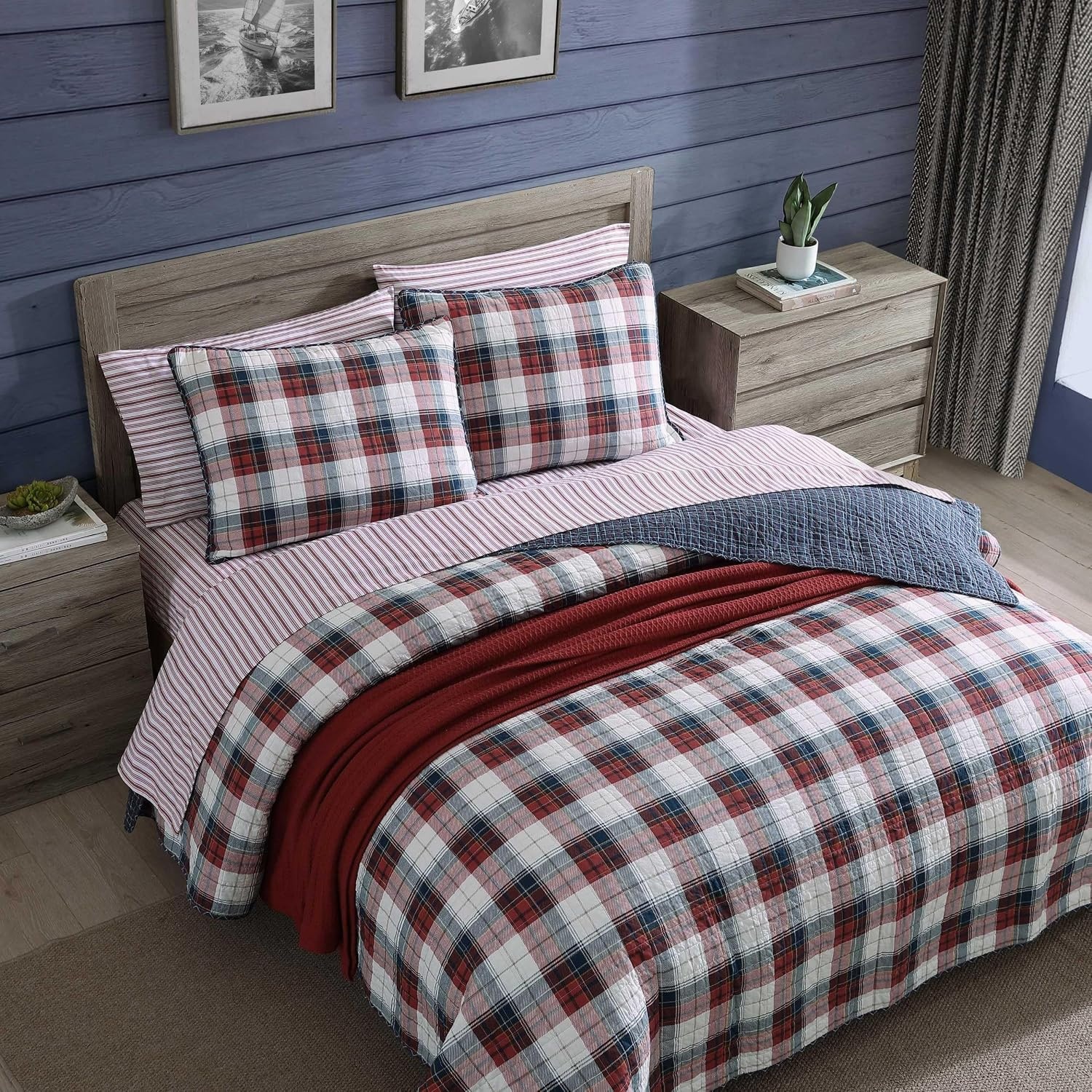 image:imageNautica Twin Quilt Set Super Soft Reversible Bedding with Matching Sham Plaid Home Decor Rosedale Red TwinRosedale Red