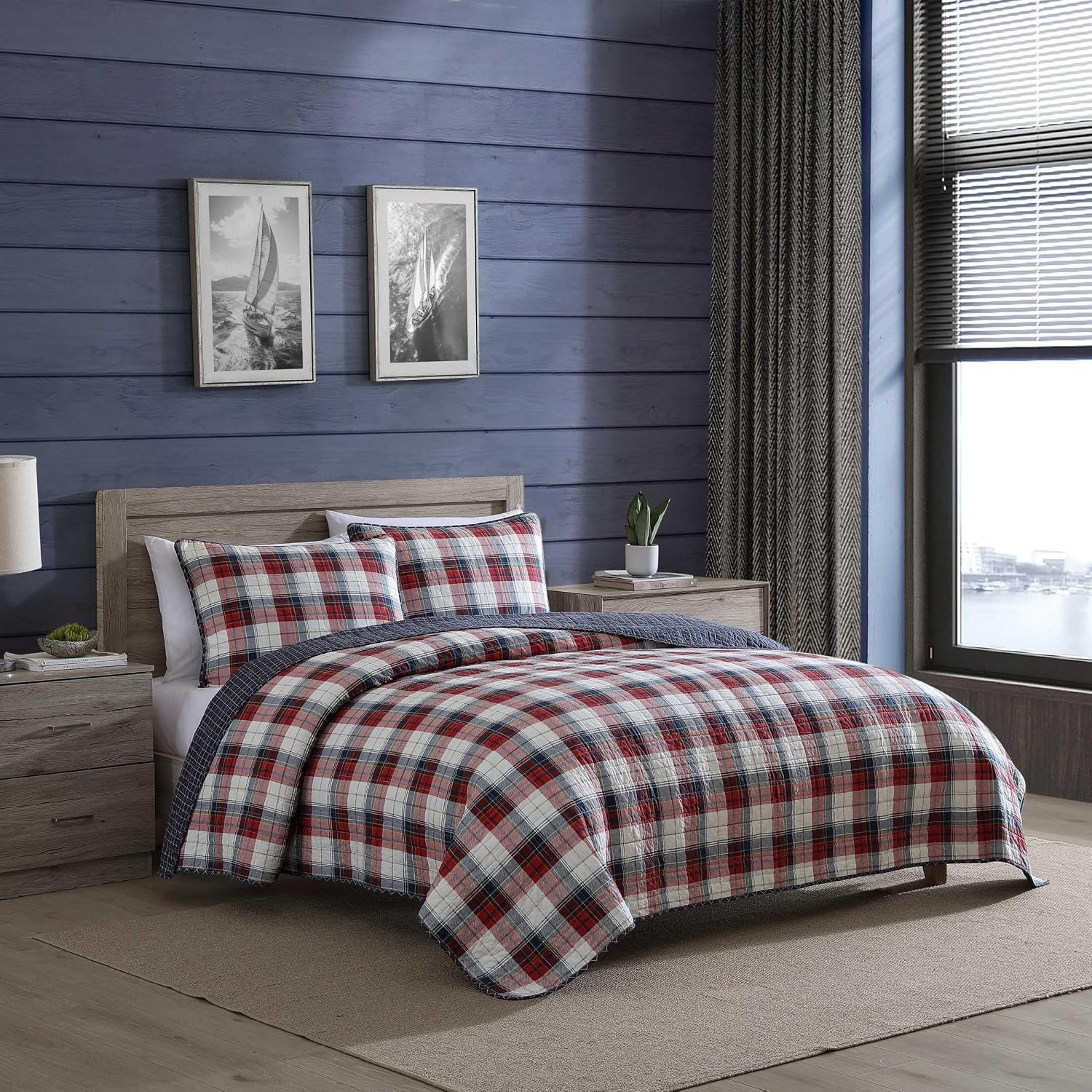 image:imageNautica Twin Quilt Set Super Soft Reversible Bedding with Matching Sham Plaid Home Decor Rosedale Red TwinRosedale Red