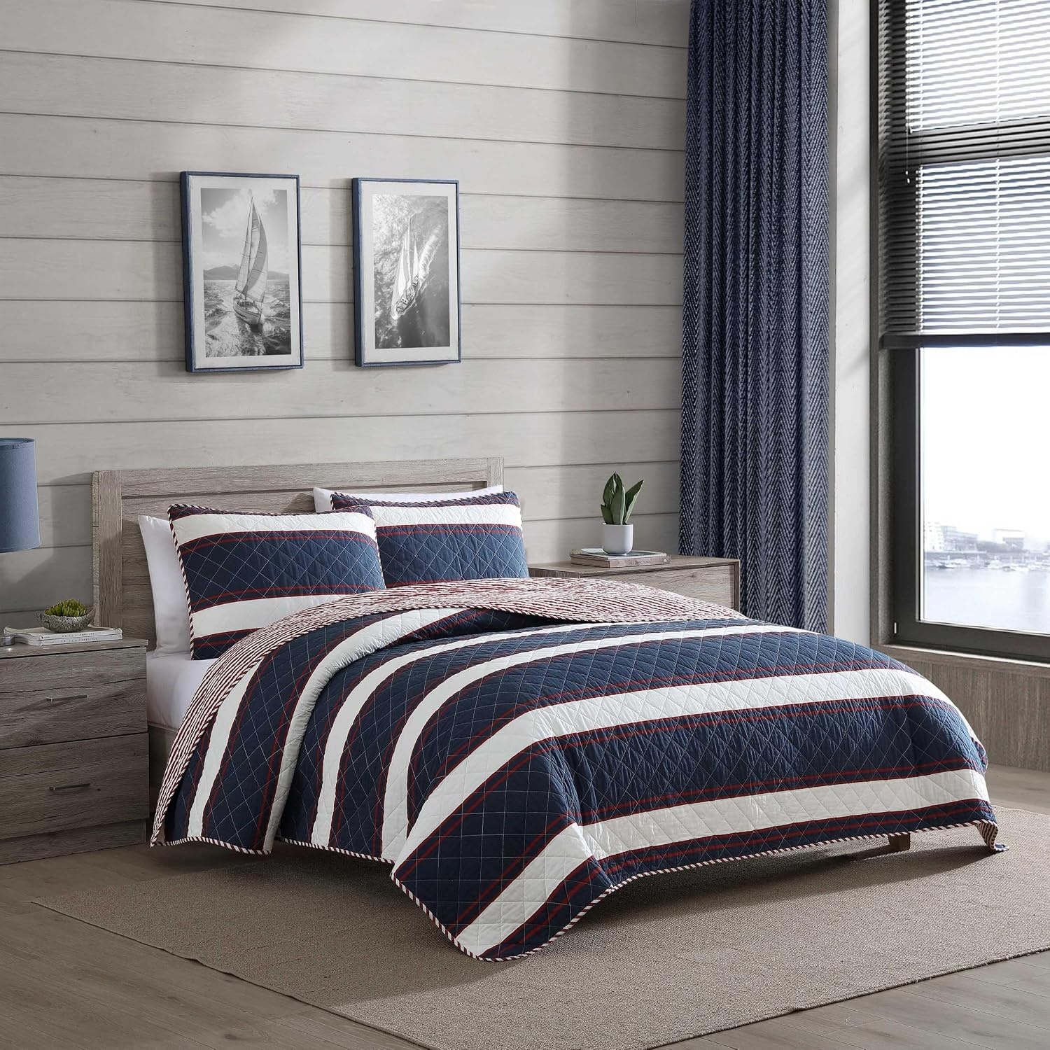 image:imageNautica Twin Quilt Set Super Soft Reversible Bedding with Matching Sham Striped Home Decor Wesley Navy TwinWesley Navy