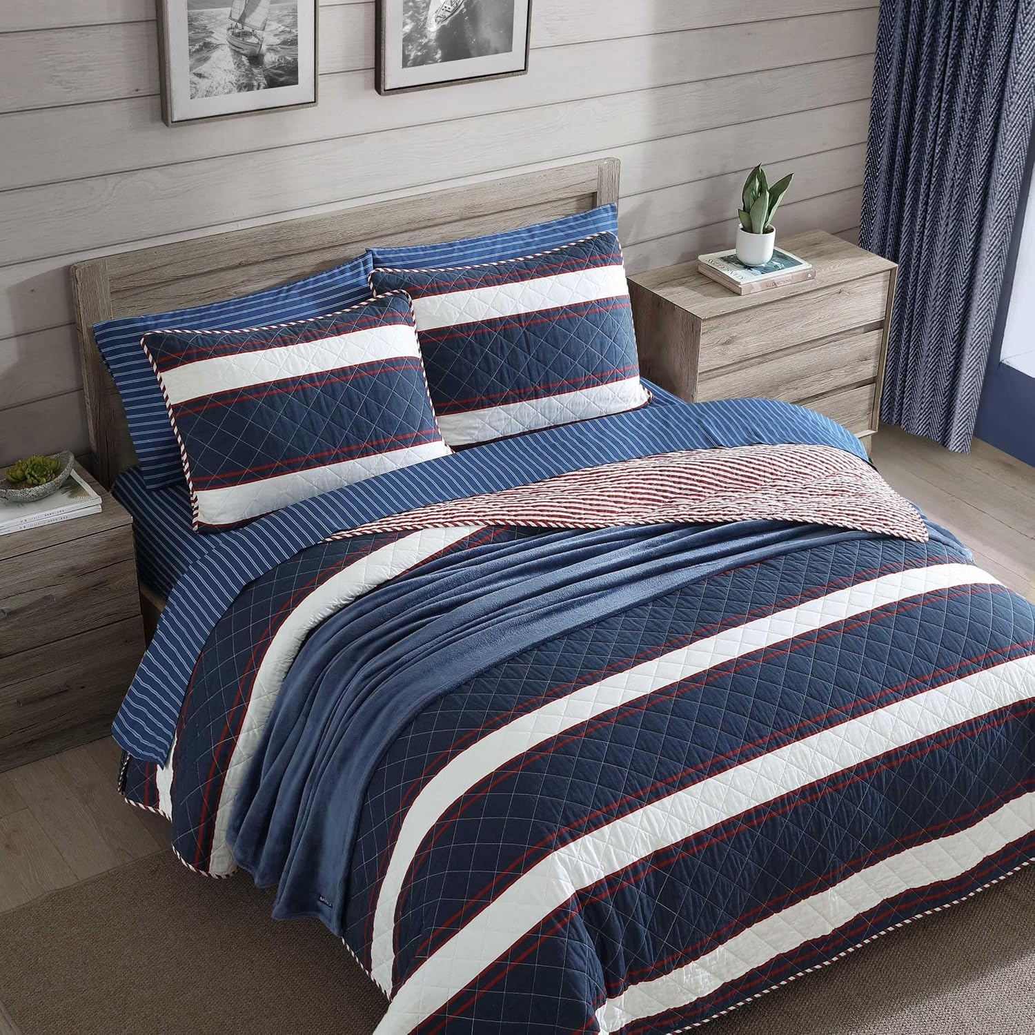image:imageNautica Twin Quilt Set Super Soft Reversible Bedding with Matching Sham Striped Home Decor Wesley Navy TwinWesley Navy