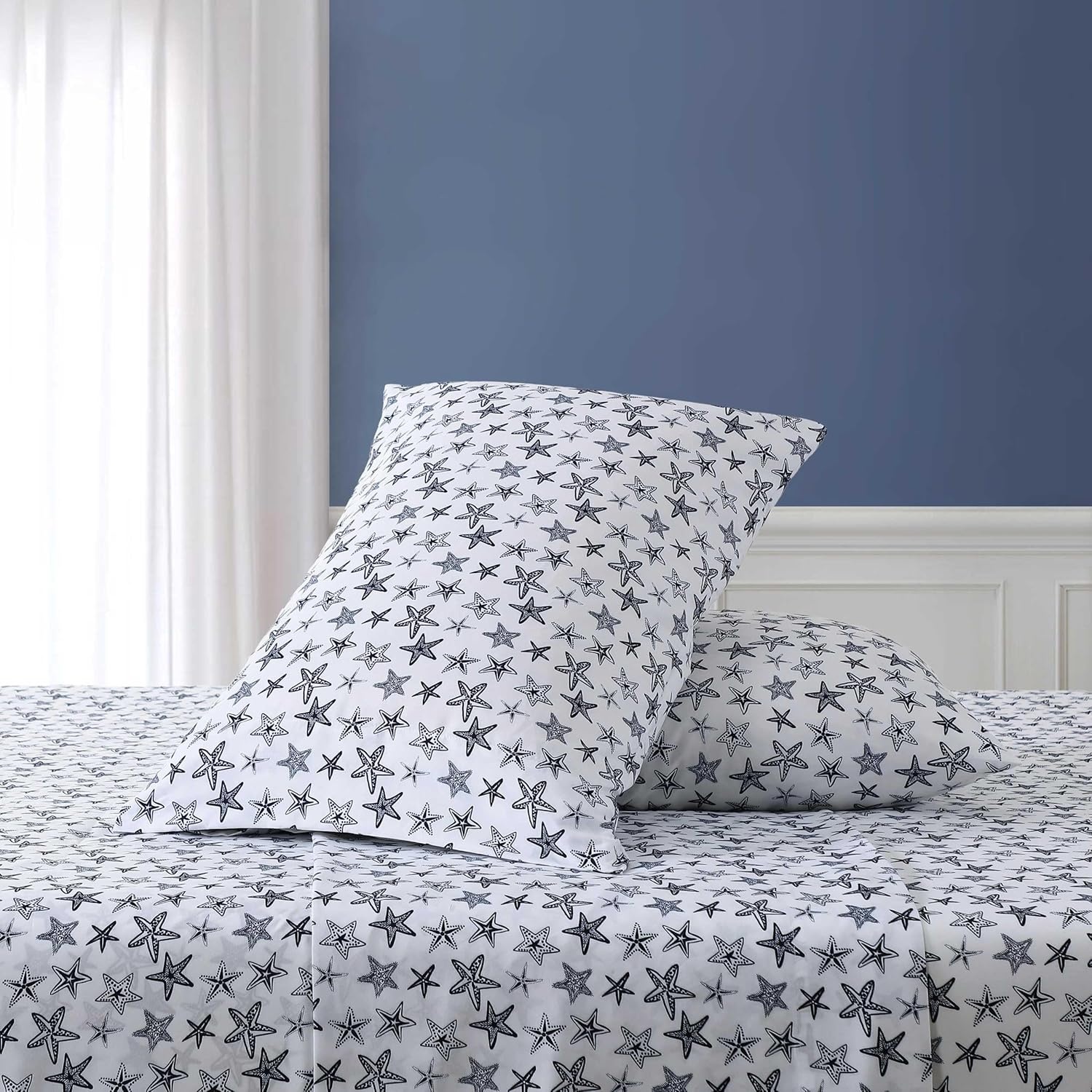image:imageNautica Twin Size Sheet Set Crisp amp Cool Bedding with a Light and Breathable Feel 3 Piece Bed Sheets with Deep Pocket Fitted Sheet amp Matching Pillowcase Beasley Stripe GreenSaltwater Stars Blue