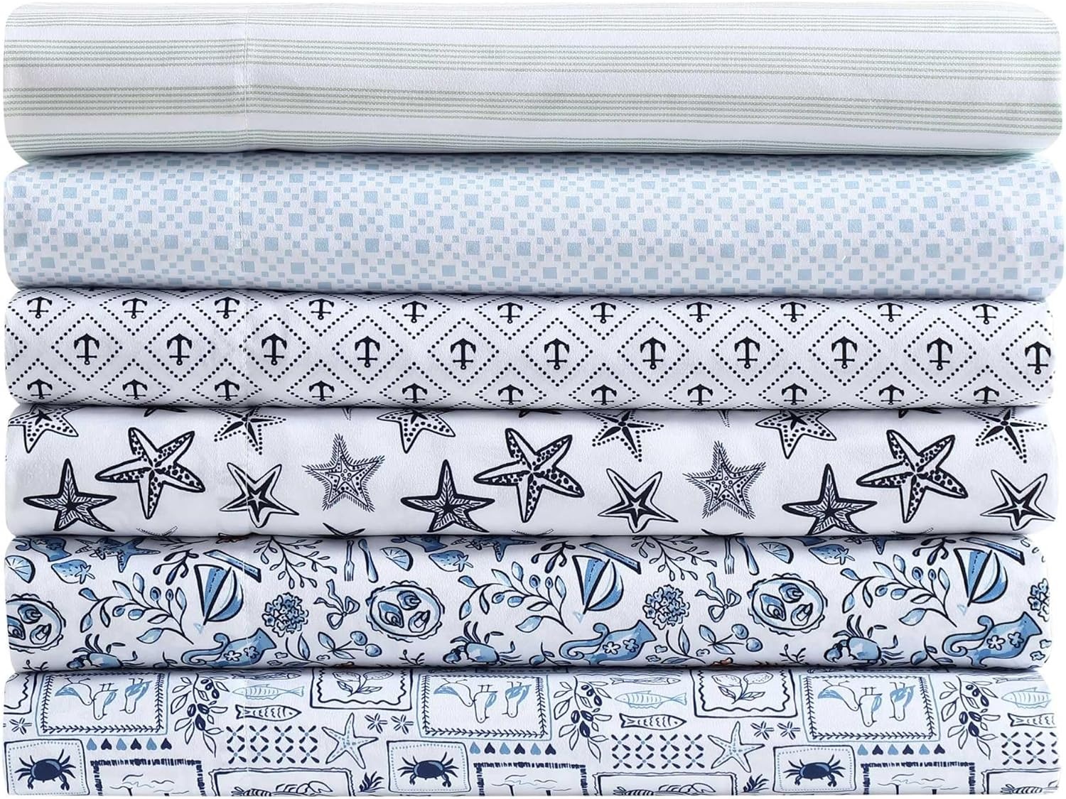 image:imageNautica Twin Size Sheet Set Crisp amp Cool Bedding with a Light and Breathable Feel 3 Piece Bed Sheets with Deep Pocket Fitted Sheet amp Matching Pillowcase Beasley Stripe GreenBeach Collage Blue