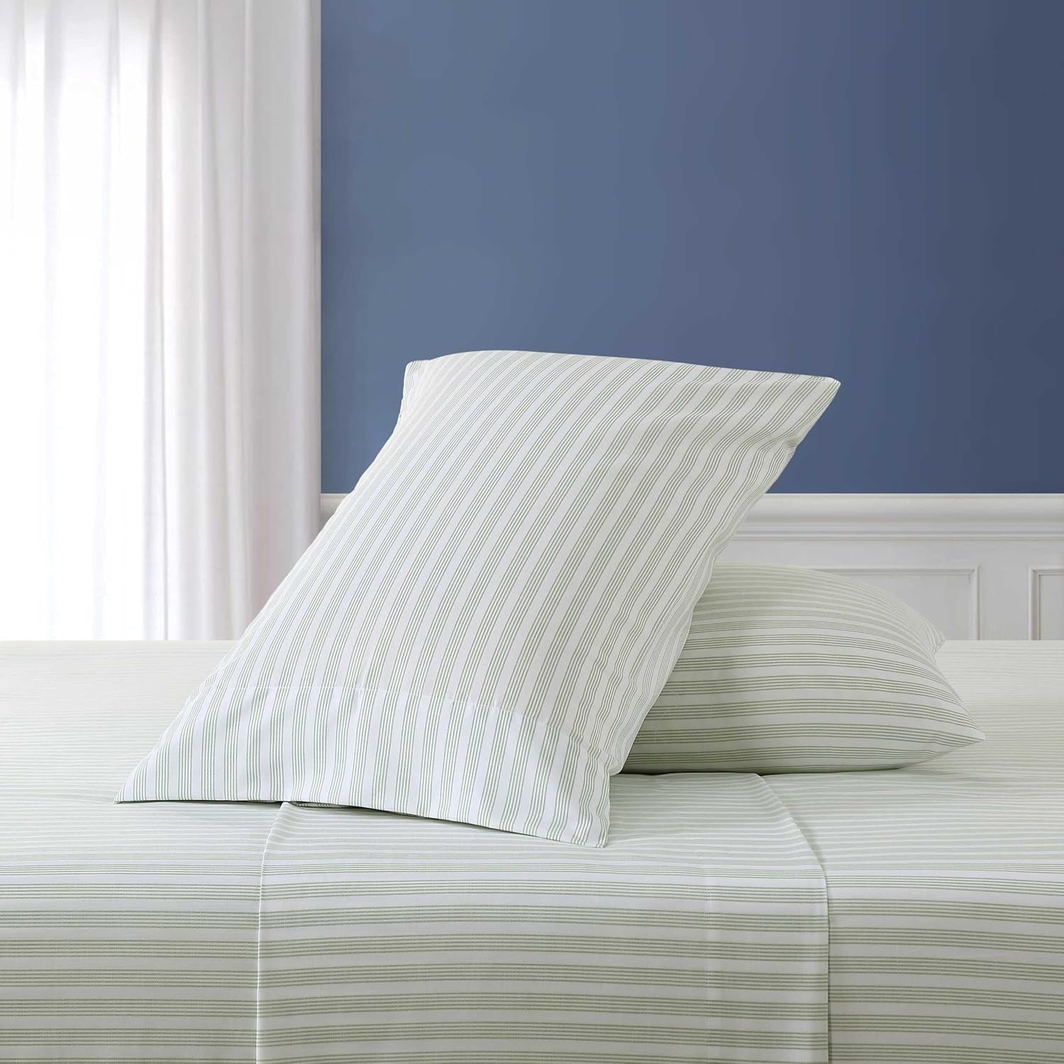 image:imageNautica Twin Size Sheet Set Crisp amp Cool Bedding with a Light and Breathable Feel 3 Piece Bed Sheets with Deep Pocket Fitted Sheet amp Matching Pillowcase Beasley Stripe GreenBeasley Stripe Green