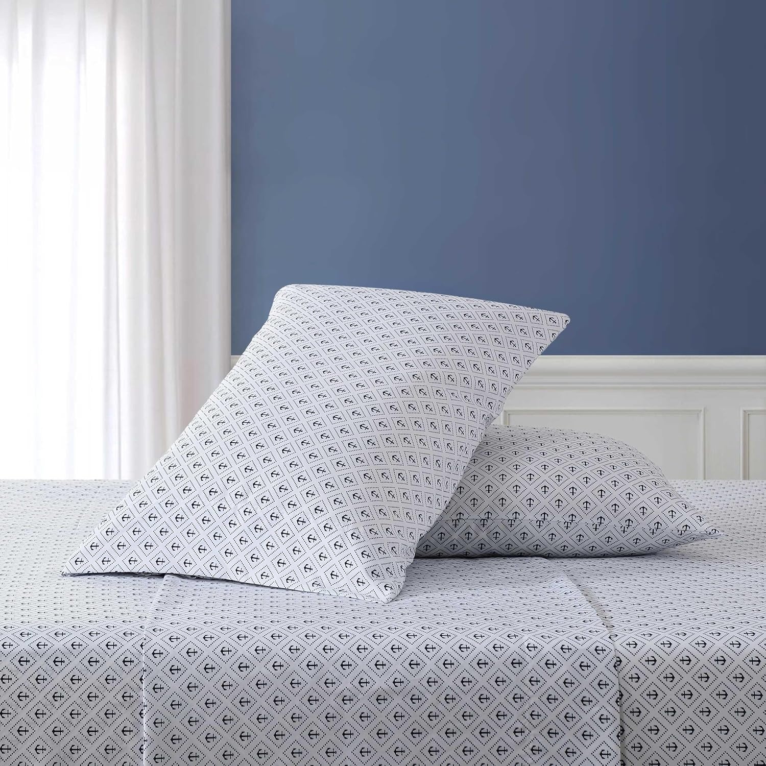 image:imageNautica Twin Size Sheet Set Crisp amp Cool Bedding with a Light and Breathable Feel 3 Piece Bed Sheets with Deep Pocket Fitted Sheet amp Matching Pillowcase Beasley Stripe GreenDiamond Anchor Blue