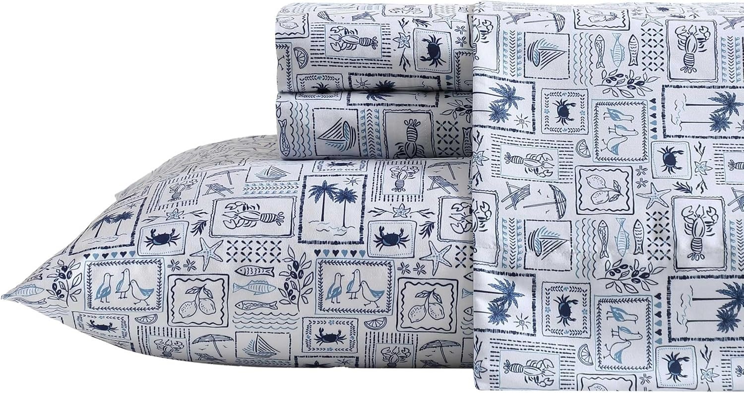 image:imageNautica Twin Size Sheet Set Crisp amp Cool Bedding with a Light and Breathable Feel 3 Piece Bed Sheets with Deep Pocket Fitted Sheet amp Matching Pillowcase Beasley Stripe GreenBeach Collage Blue