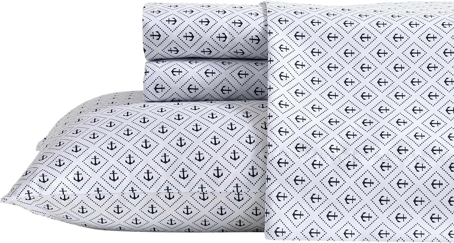 image:imageNautica Twin Size Sheet Set Crisp amp Cool Bedding with a Light and Breathable Feel 3 Piece Bed Sheets with Deep Pocket Fitted Sheet amp Matching Pillowcase Beasley Stripe GreenDiamond Anchor Blue