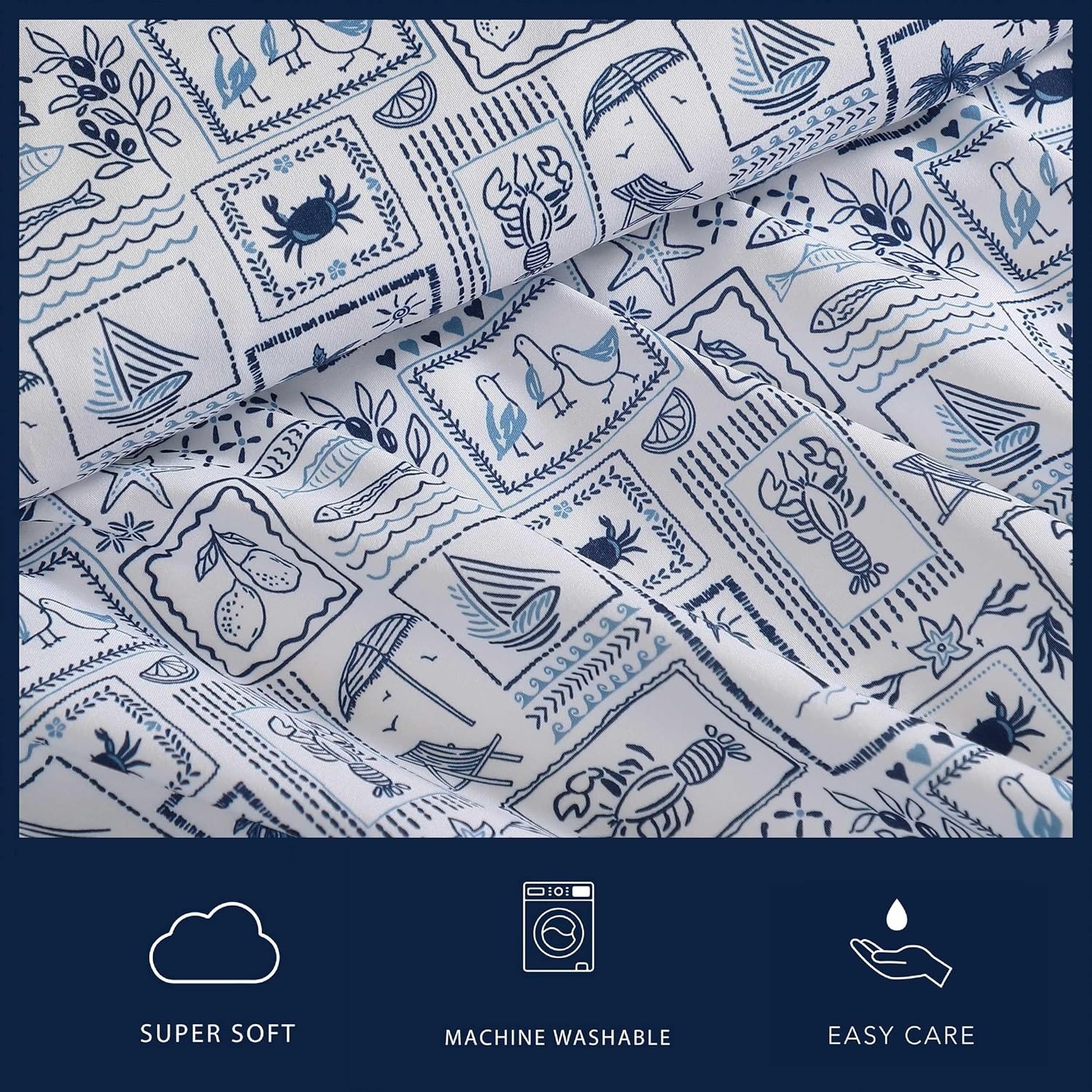 image:imageNautica Twin Size Sheet Set Crisp amp Cool Bedding with a Light and Breathable Feel 3 Piece Bed Sheets with Deep Pocket Fitted Sheet amp Matching Pillowcase Beasley Stripe GreenBeach Collage Blue