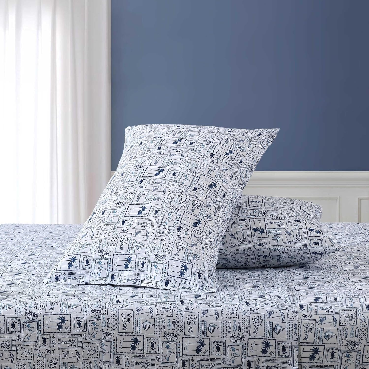 image:imageNautica Twin Size Sheet Set Crisp amp Cool Bedding with a Light and Breathable Feel 3 Piece Bed Sheets with Deep Pocket Fitted Sheet amp Matching Pillowcase Beasley Stripe GreenBeach Collage Blue