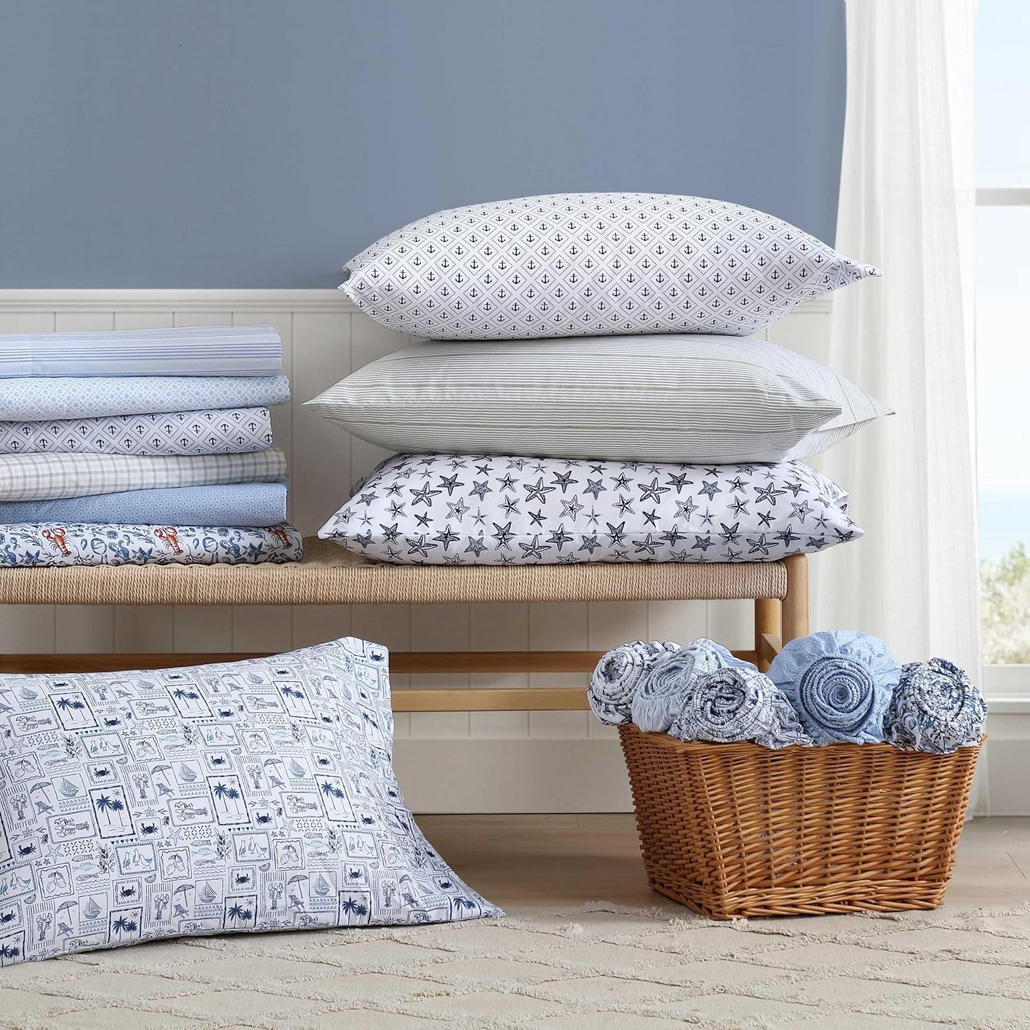 image:imageNautica Twin Size Sheet Set Crisp amp Cool Bedding with a Light and Breathable Feel 3 Piece Bed Sheets with Deep Pocket Fitted Sheet amp Matching Pillowcase Beasley Stripe GreenDiamond Anchor Blue