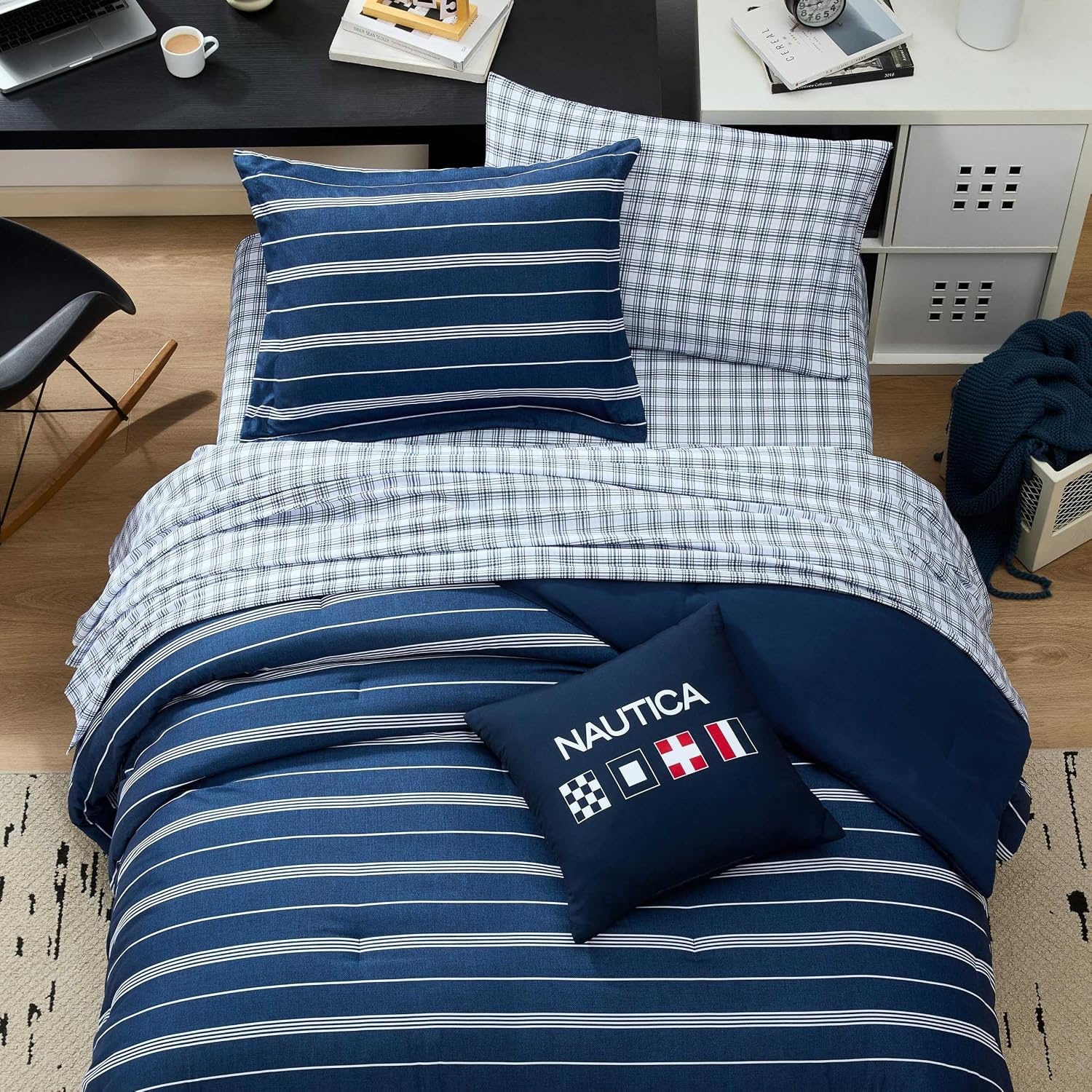 image:imageNautica Twin XL Comforter Set Soft amp Reversible Bedding with Bonus Bed Sheets amp Pillowcases 5Piece Bed Set Mariners Line SolidPlaid BlueMariners Line SolidPlaid Blue