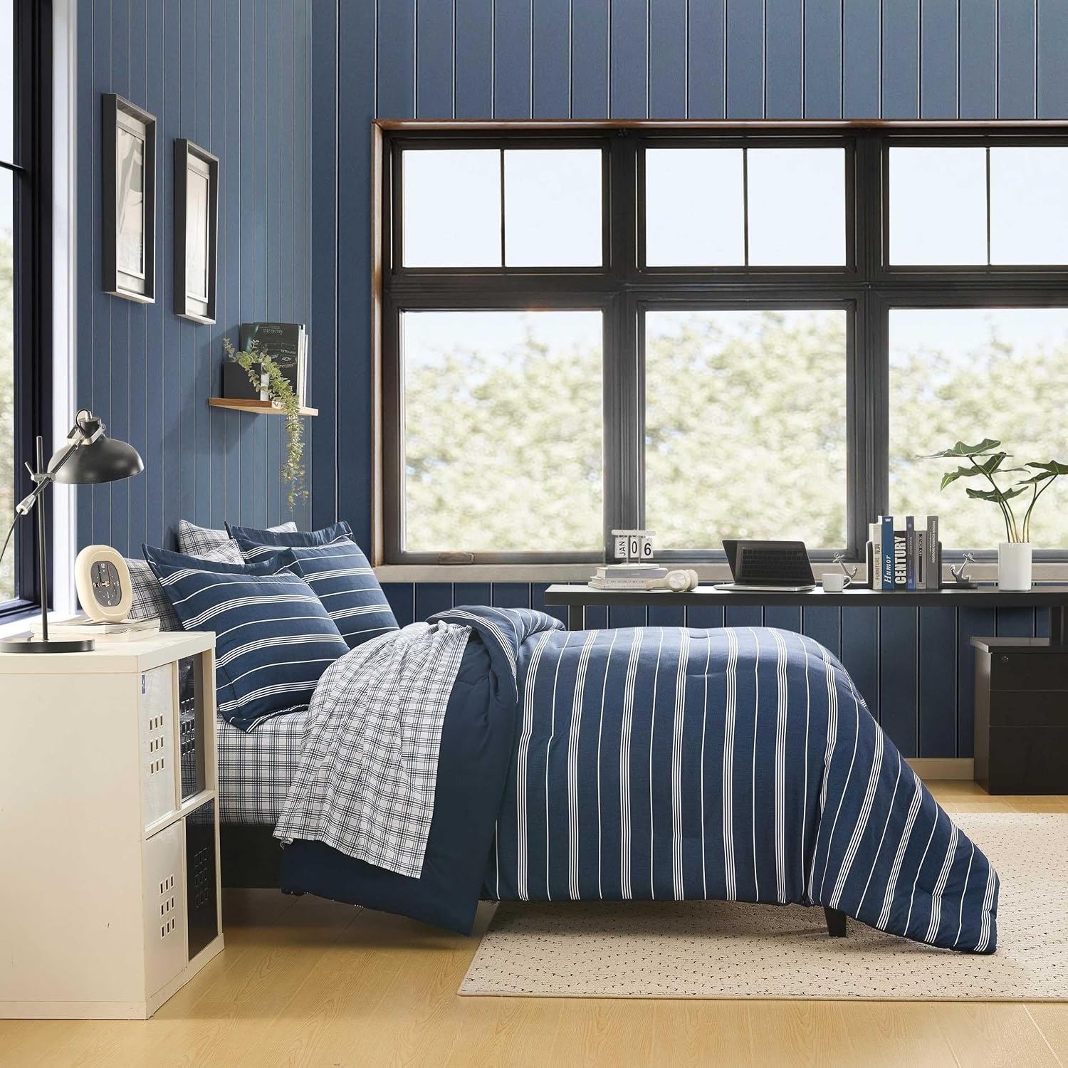 image:imageNautica Twin XL Comforter Set Soft amp Reversible Bedding with Bonus Bed Sheets amp Pillowcases 5Piece Bed Set Mariners Line SolidPlaid BlueMariners Line SolidPlaid Blue
