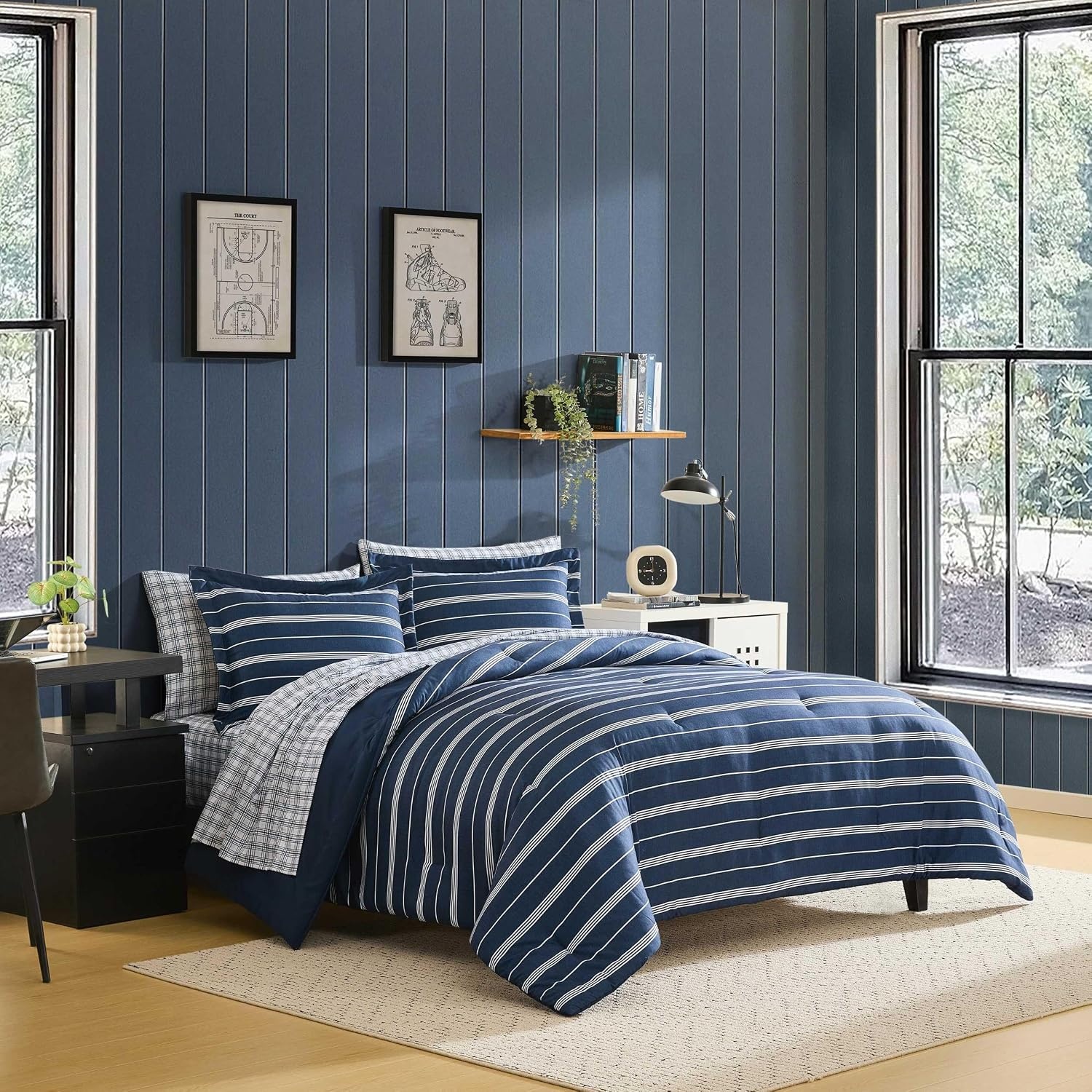 image:imageNautica Twin XL Comforter Set Soft amp Reversible Bedding with Bonus Bed Sheets amp Pillowcases 5Piece Bed Set Mariners Line SolidPlaid BlueMariners Line SolidPlaid Blue