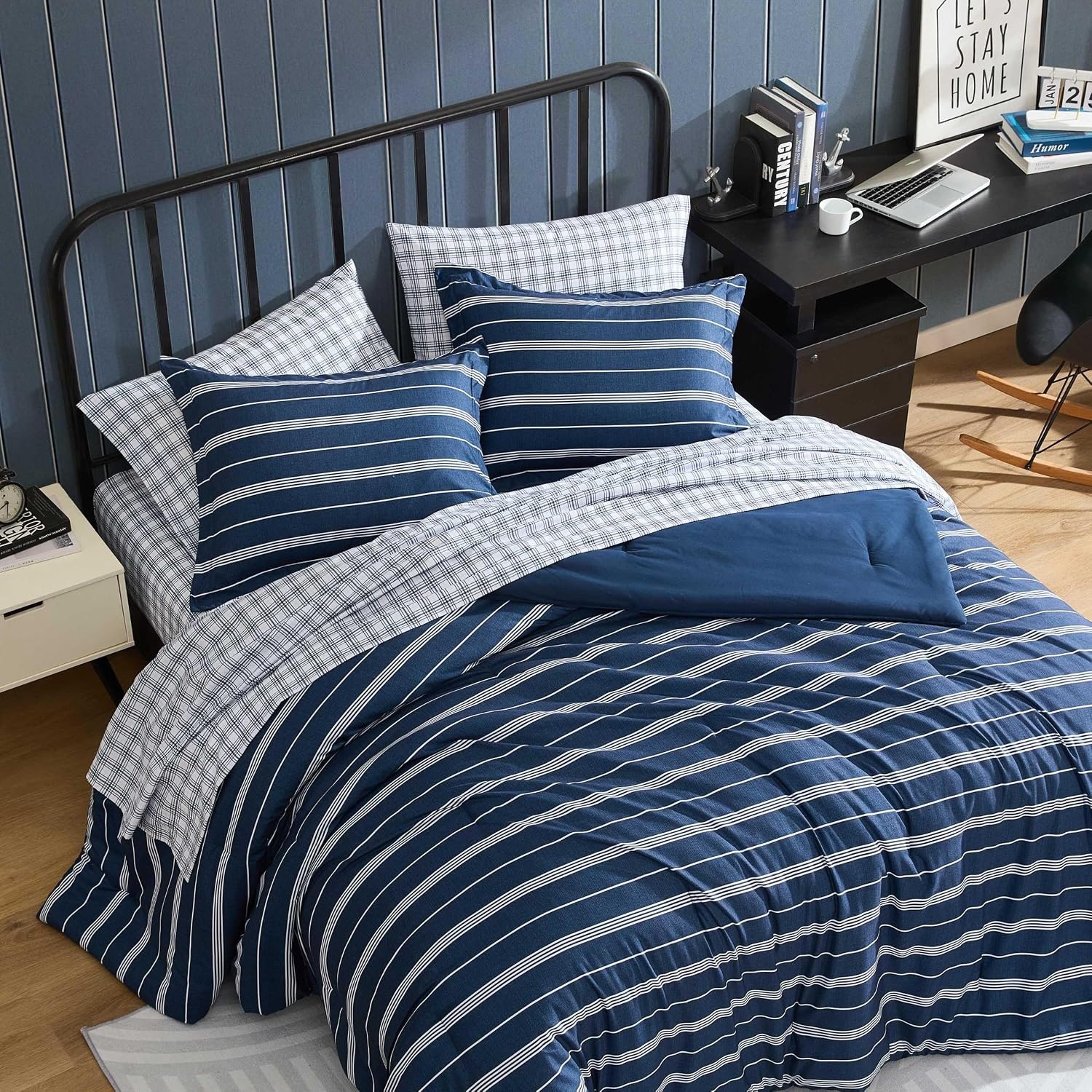 image:imageNautica Twin XL Comforter Set Soft amp Reversible Bedding with Bonus Bed Sheets amp Pillowcases 5Piece Bed Set Mariners Line SolidPlaid BlueMariners Line SolidPlaid Blue