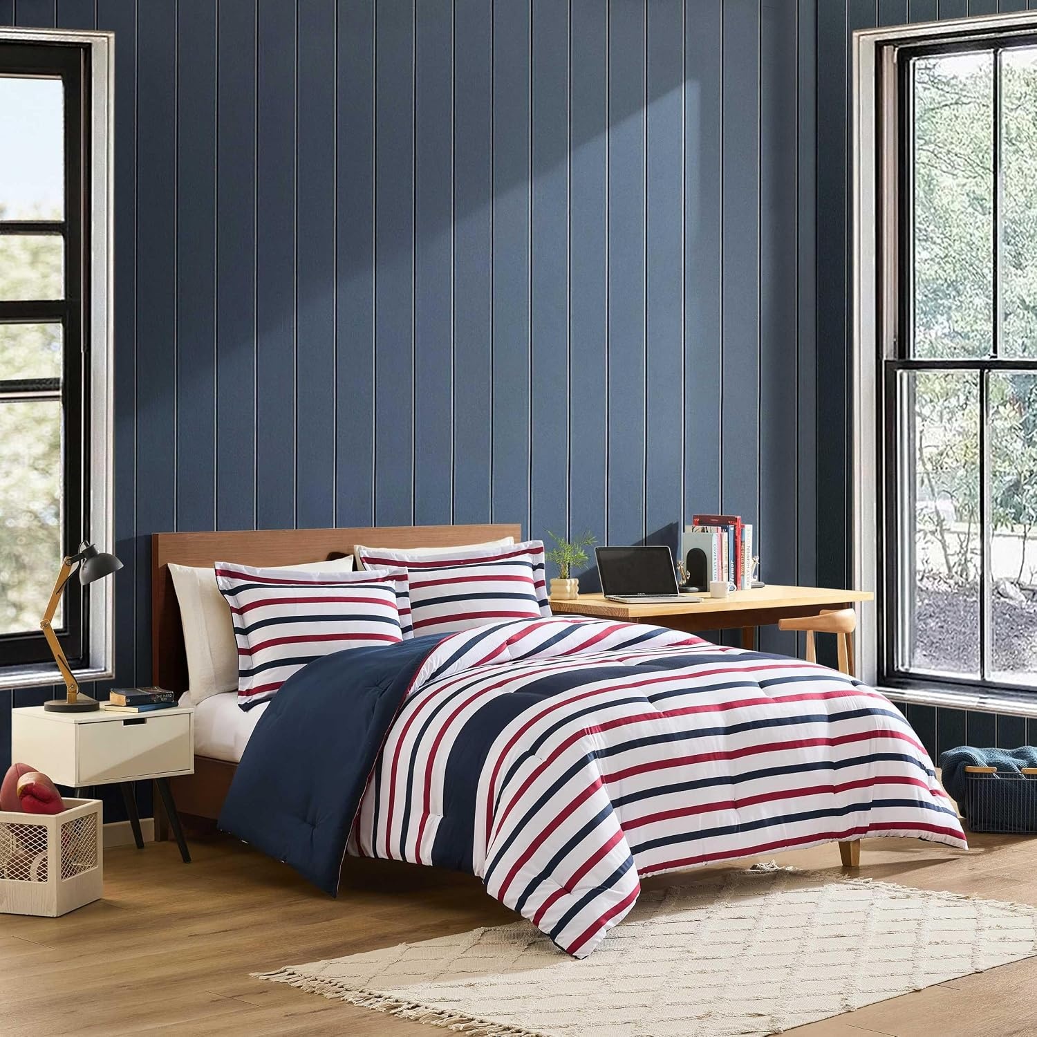 image:imageNautica Twin XL Comforter Set Soft amp Reversible Coastal Bedding with Matching Pillowcase Nautical Striped Bed Set Clove Hitch StripeSolid BlueClove Hitch StripeSolid Blue