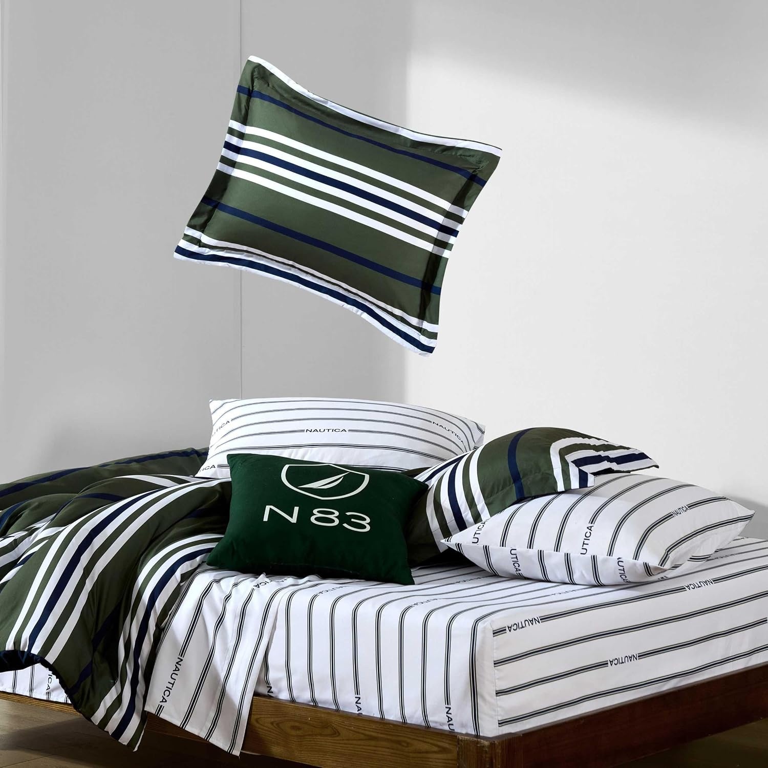 image:imageNautica Twin XL Comforter Set Soft amp Reversible Coastal Bedding with Matching Pillowcase Nautical Striped Bed Set Clove Hitch StripeSolid BlueUphaul StripeSolid Green