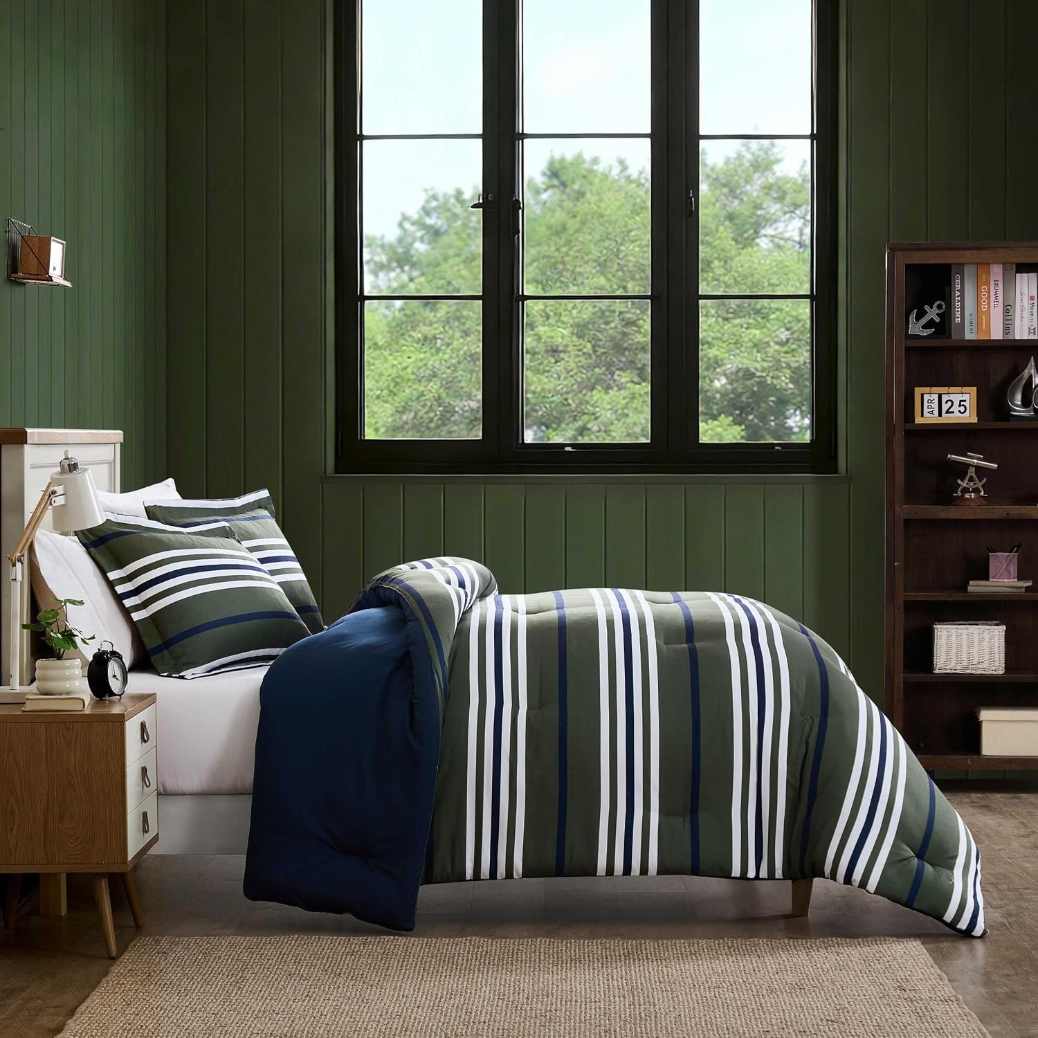 image:imageNautica Twin XL Comforter Set Soft amp Reversible Coastal Bedding with Matching Pillowcase Nautical Striped Bed Set Clove Hitch StripeSolid BlueUphaul StripeSolid Green