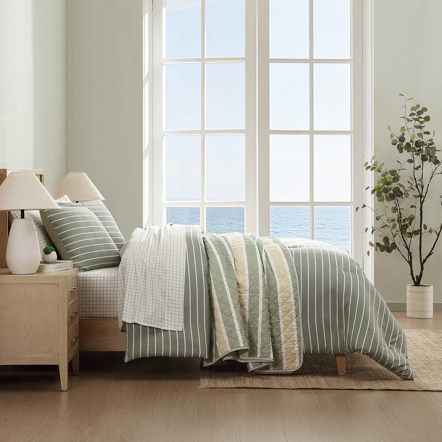 image:imageNautica Twin XL Size Comforter Set Reversible amp Soft Bedding Set with Matching Pillowcase Nautical Stripe Bedroom Bedding Park Stripe Sage GreenPark Stripe Sage Green